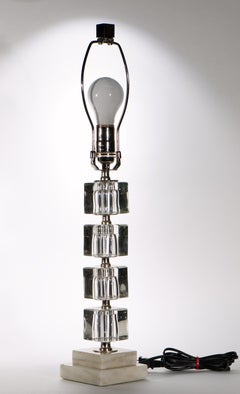 Art Deco Stacked Glass Cubes with Chrome and Marble Table Lamp 1960s-1970s