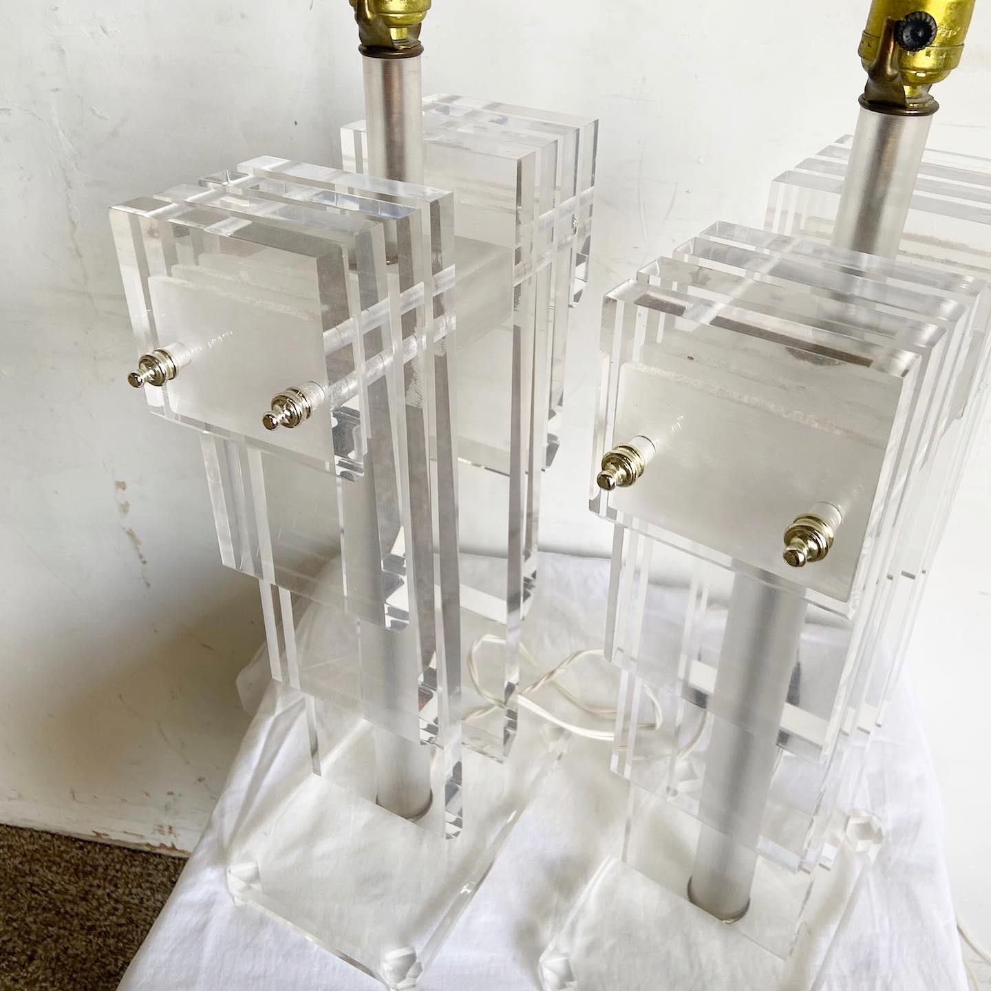 Art Deco Stacked Lucite Table Lamps - a Pair For Sale 2