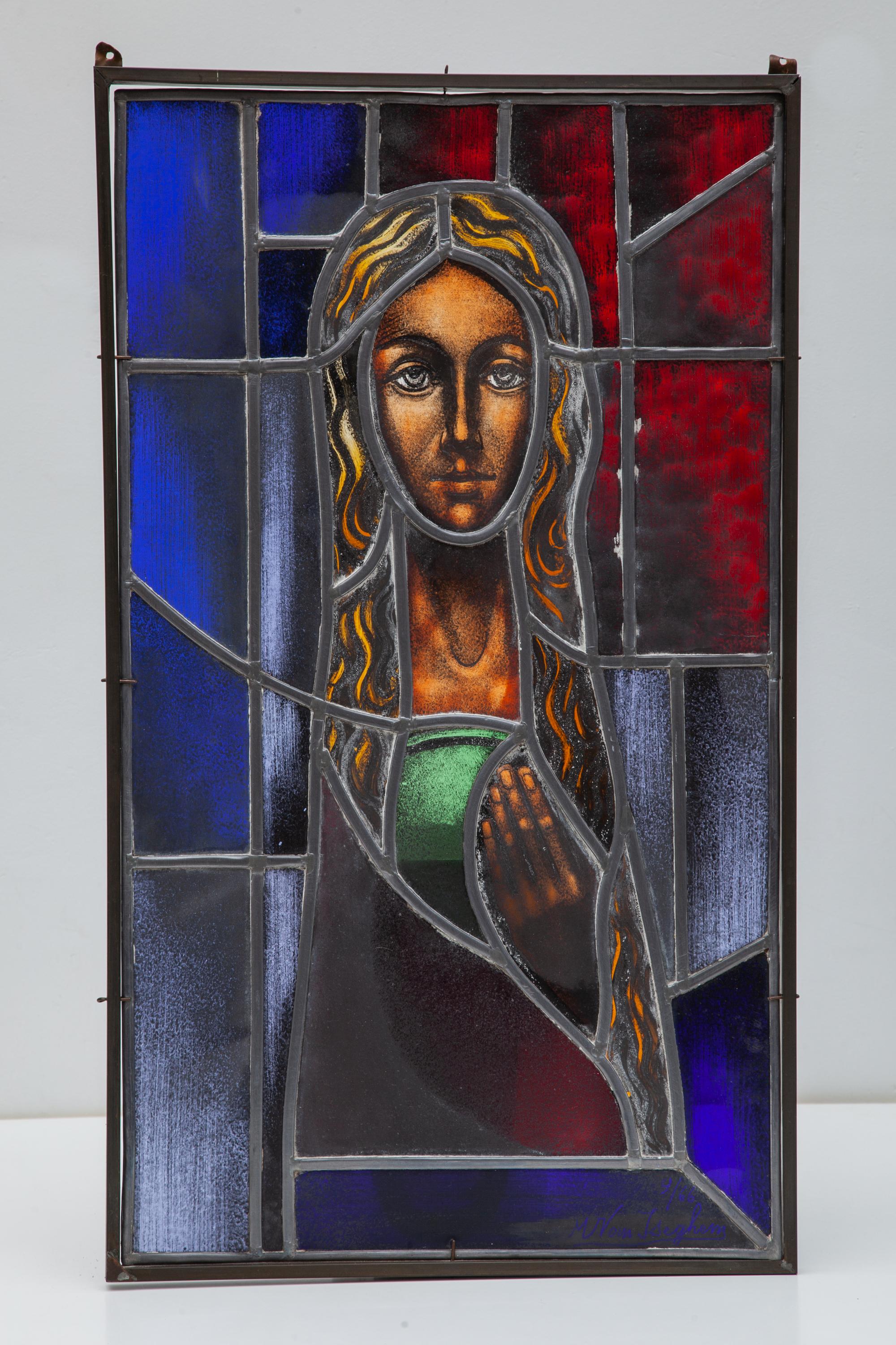 Hand-Crafted Art Deco Stained Glass, Belgium Artist, 1930s For Sale