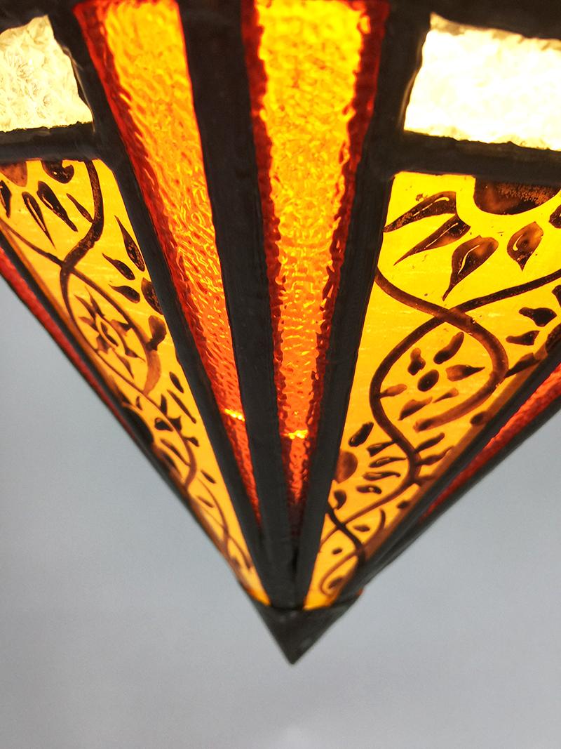 Art Deco Stained Glass Ceiling Lamp In Good Condition For Sale In Delft, NL