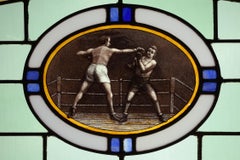 Art Deco Stained Glass Panel Depicting a Boxing Match, Belgium ca. 1910