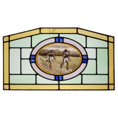 Art Deco Stained Glass Panel Depicting Runners in Motion, Belgium ca. 1910