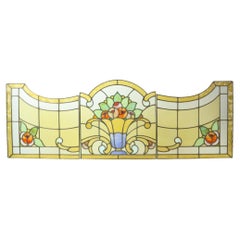 Vetrata Art Deco in vetro colorato 3 pannelli Sun Catcher 1930s