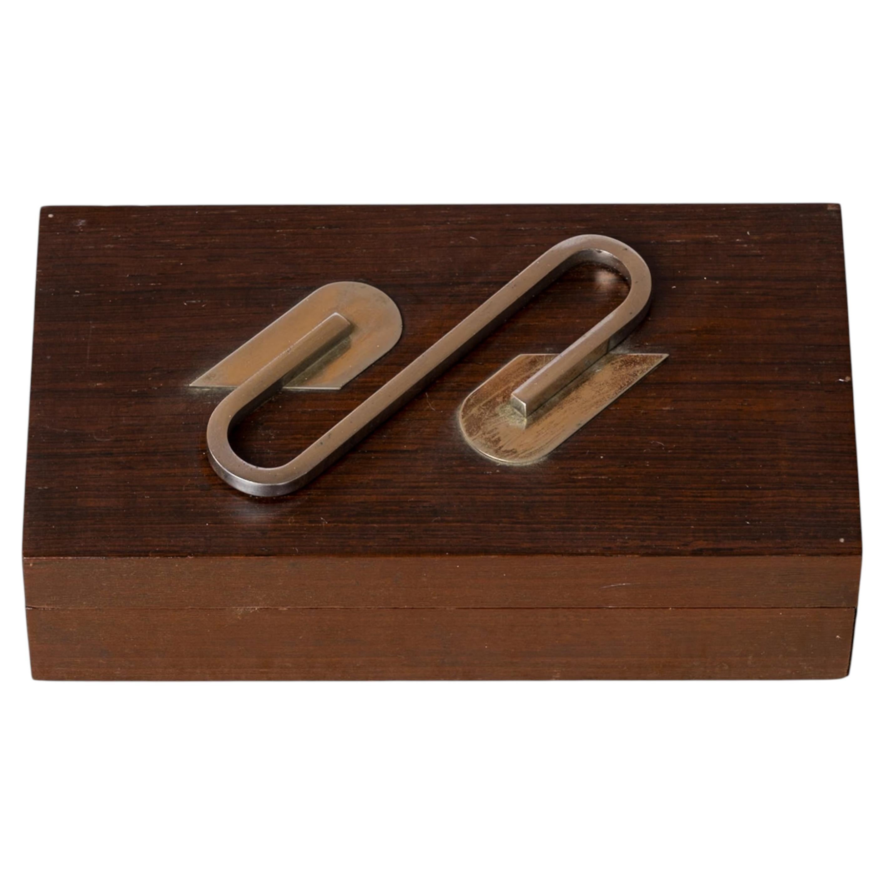 Caja decorativa Art Decó de madera teñida y bronce niquelado