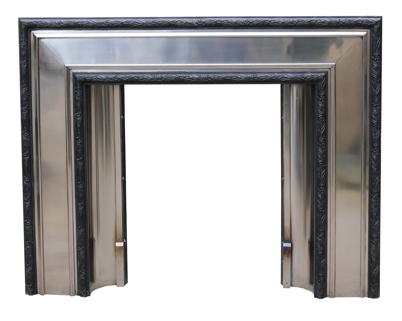 20th Century Art Deco Stainless Steel and Cast Iron Fireplace Surround