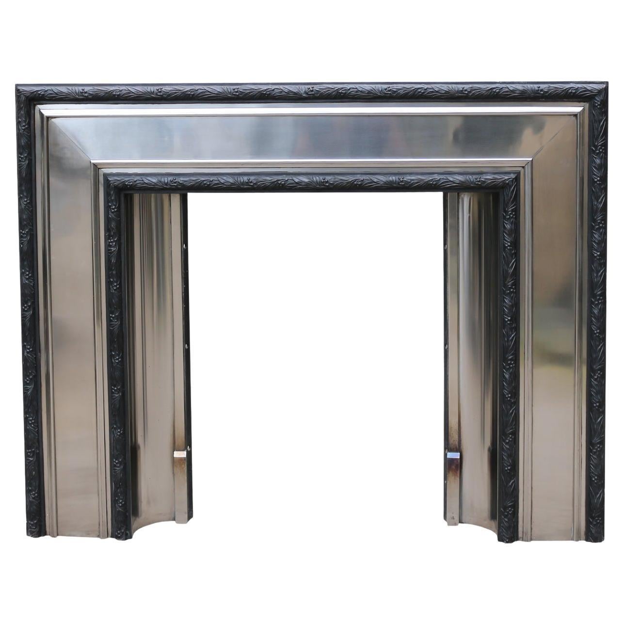 Art Deco Stainless Steel and Cast Iron Fireplace Surround
