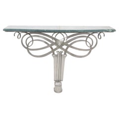 Antique Art Deco Stainless Steel and Marble Console Table in the Manner of Raymond Subes