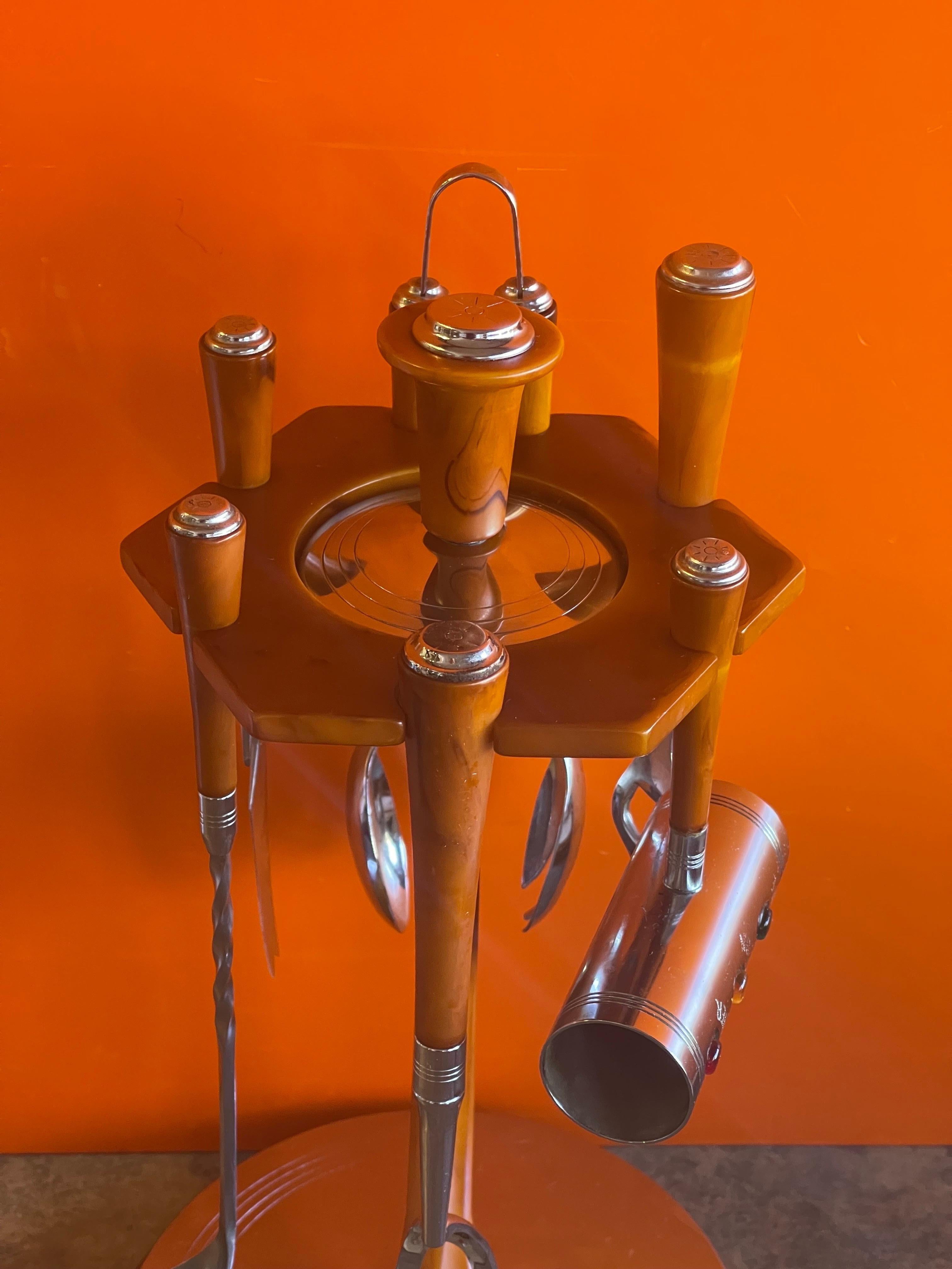 Art Deco Stainless Steel & Bakelite Cocktail Bar Tool Set by GH of Canada 12