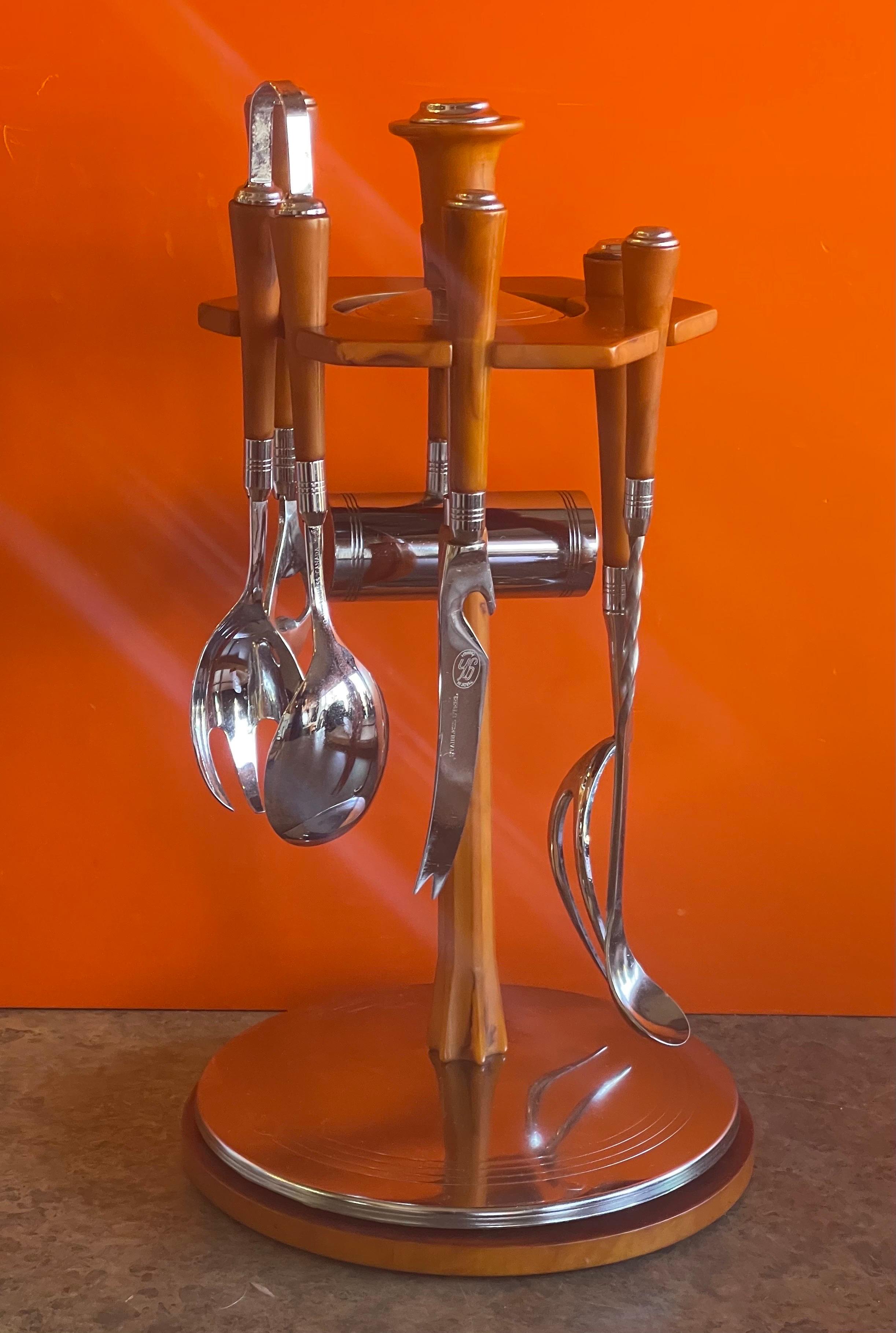 Hong Kong Art Deco Stainless Steel & Bakelite Cocktail Bar Tool Set by GH of Canada For Sale
