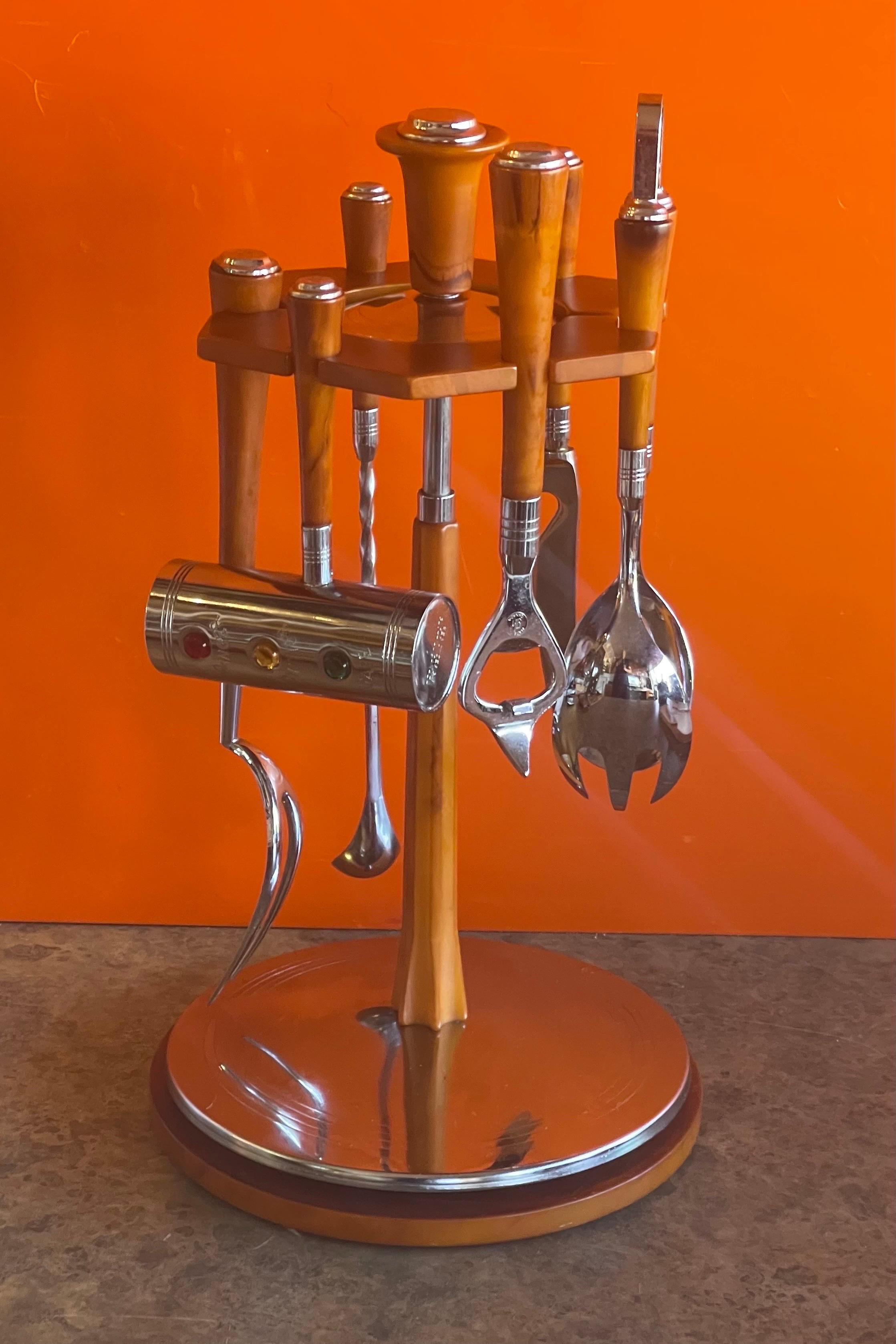 Art Deco Stainless Steel & Bakelite Cocktail Bar Tool Set by GH of Canada In Good Condition In San Diego, CA