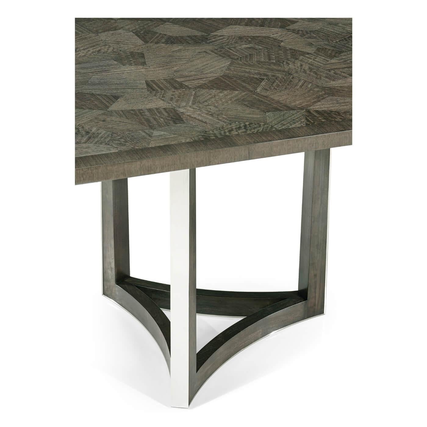 Asian Art Deco Stainless Steel Base Dining Table