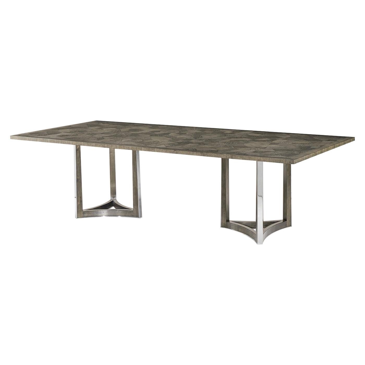 Art Deco Stainless Steel Base Dining Table