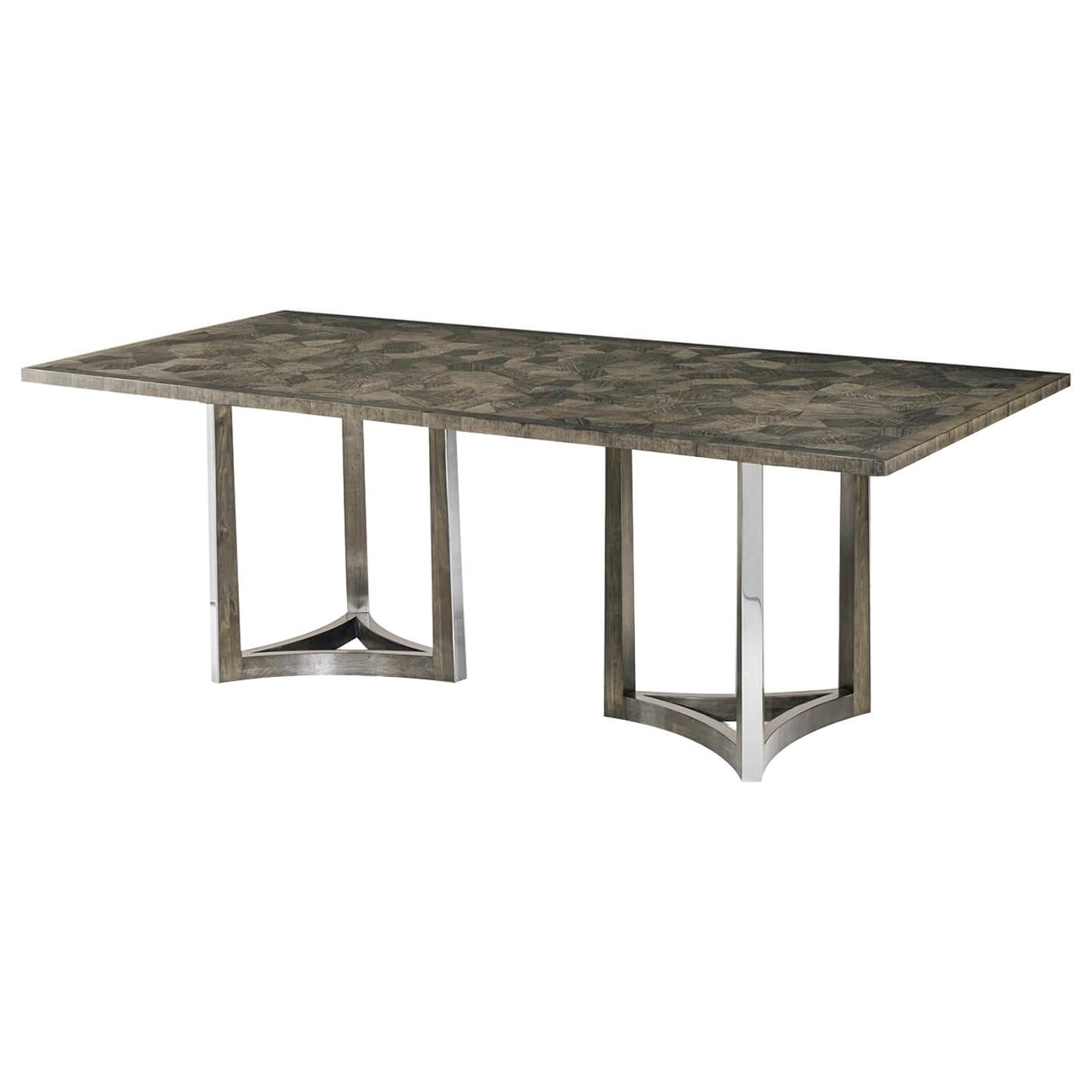 Art Deco Stainless Steel Base Dining Table