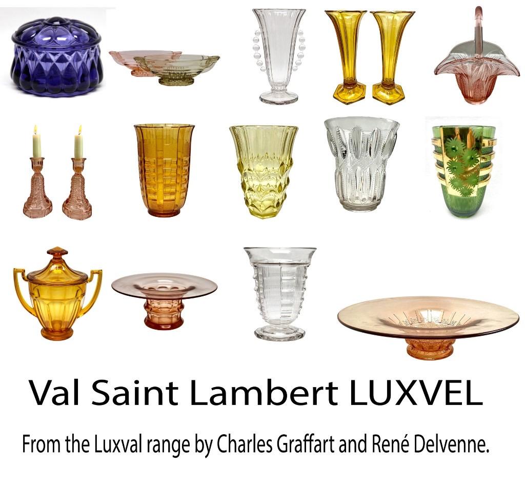 Art Deco Stampt Val Saint Lambert, Luxval, Serviteur, Plateau Aperitif... (Glas) im Angebot