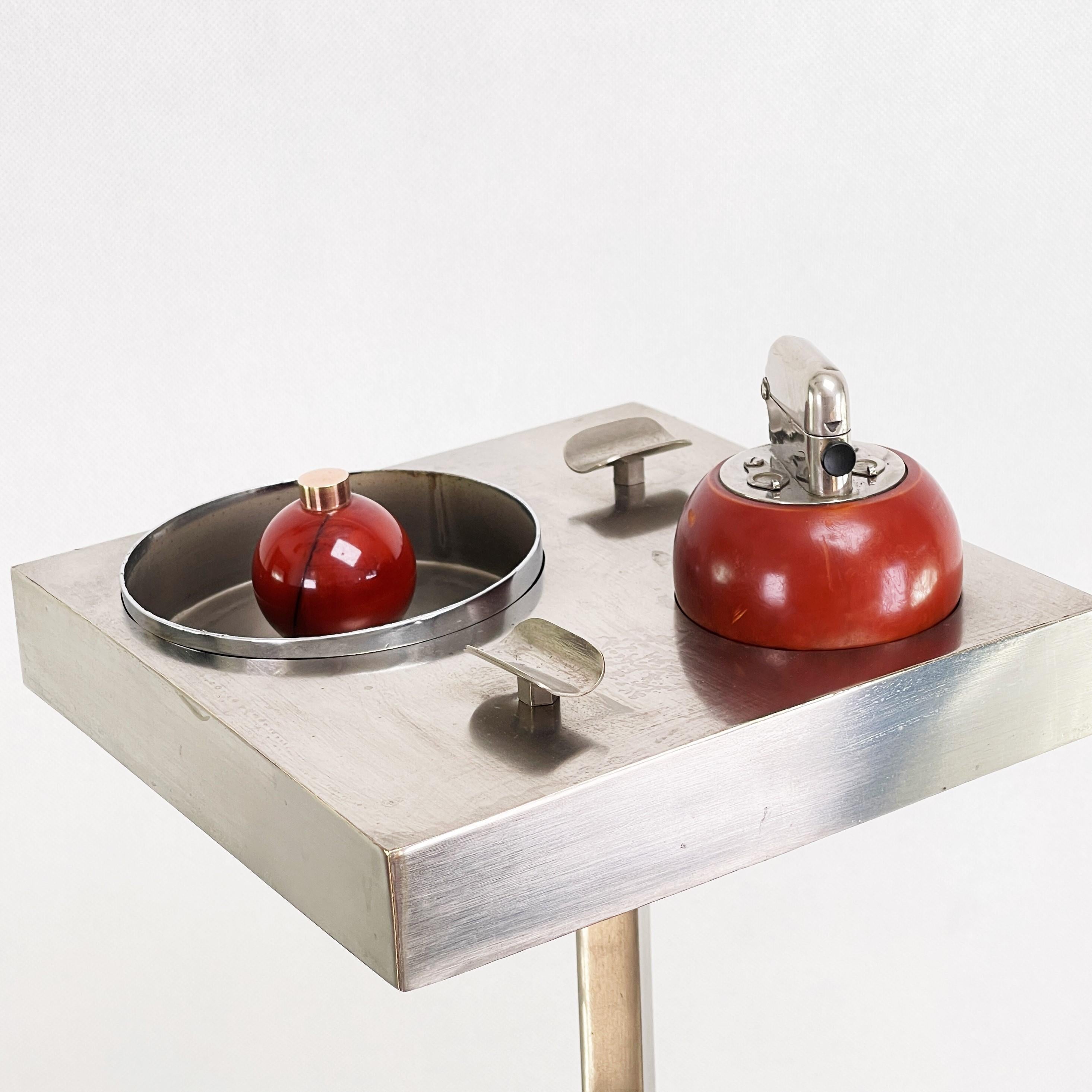Mid-20th Century Art Deco Stand Ashtray Modrnist Smoking Table Ashtray with Thorens Lighter