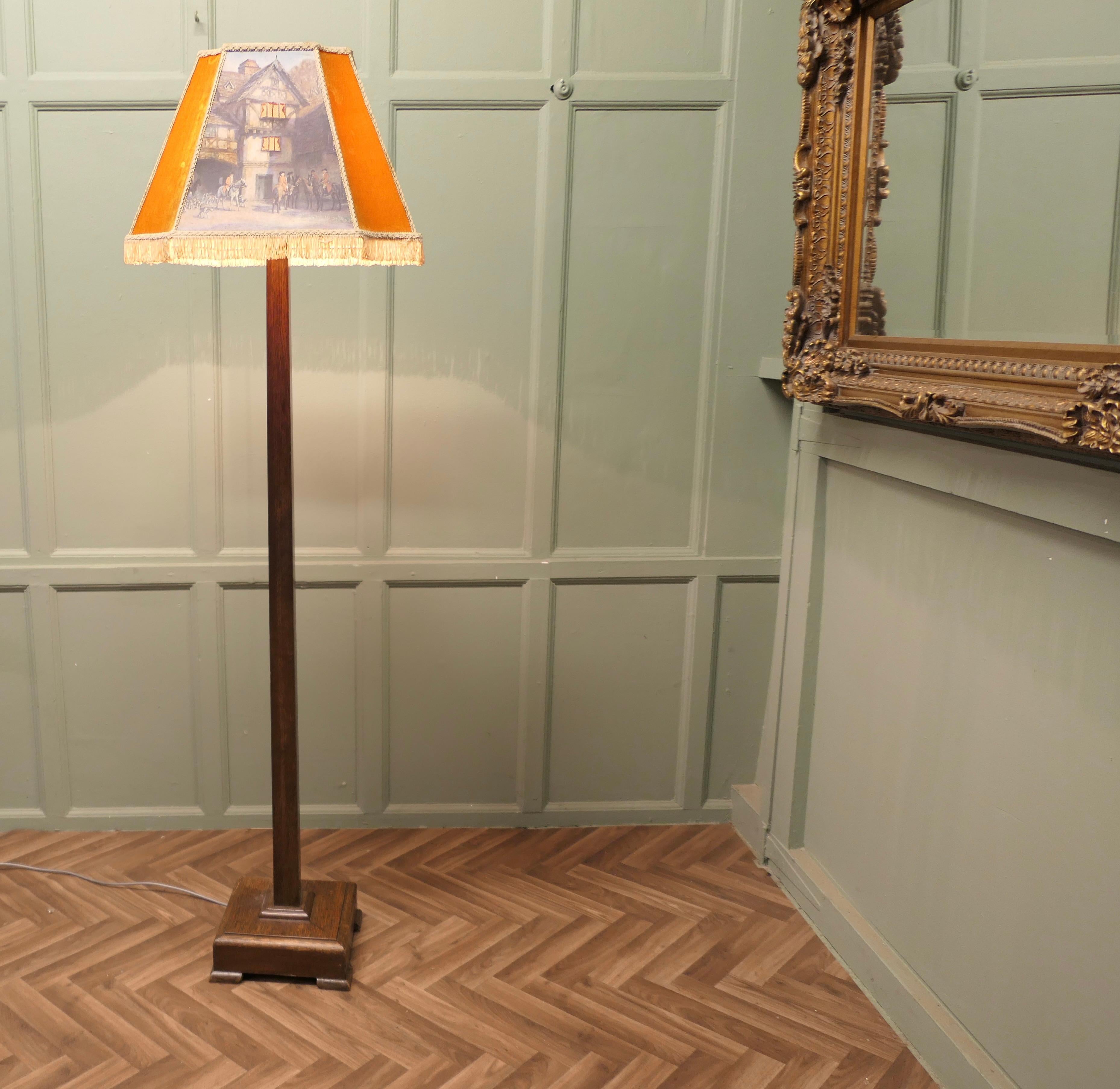 Art Deco Standard or Floor Lamp, Interesting Shade

This is a classic piece of it’s time the lamp has a square base supporting a square column , it come with a very interesting lampshade, the lamp shade is pictorial and shows a Georgian building and