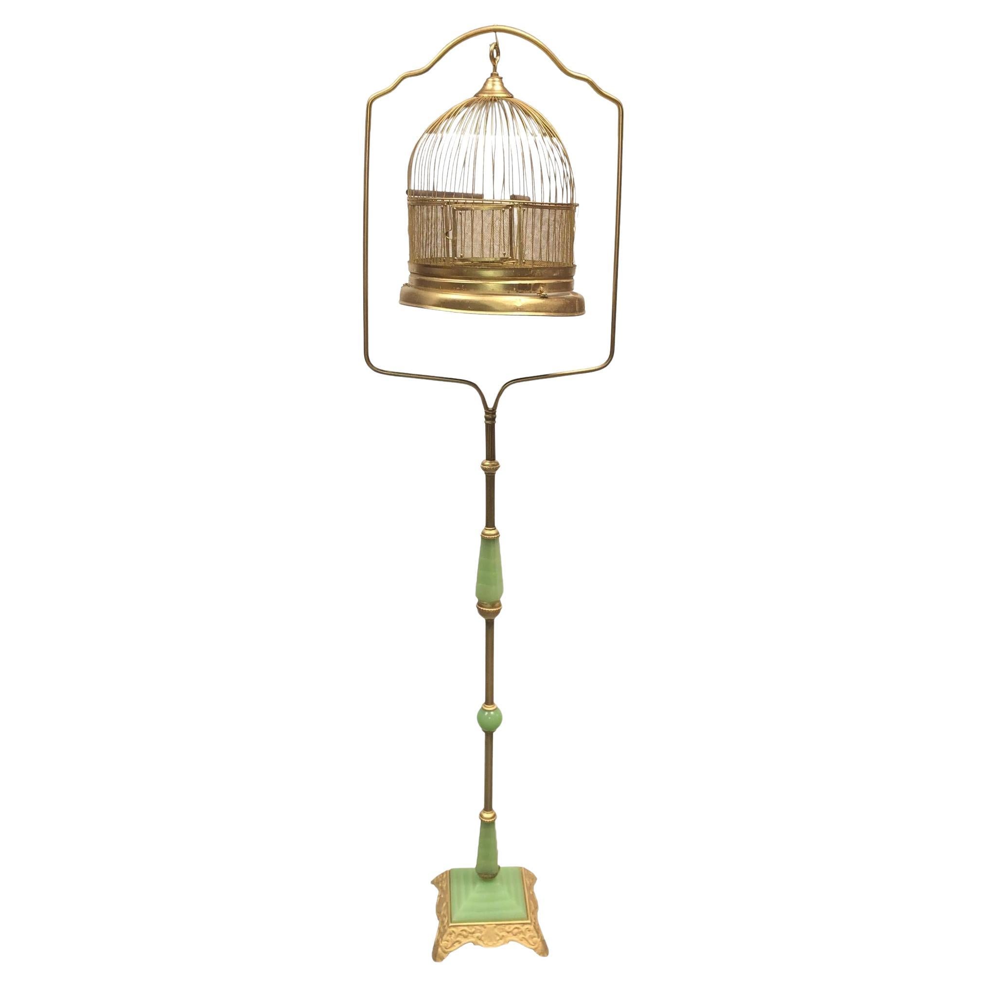 Art Deco Standing Brass Birdcage