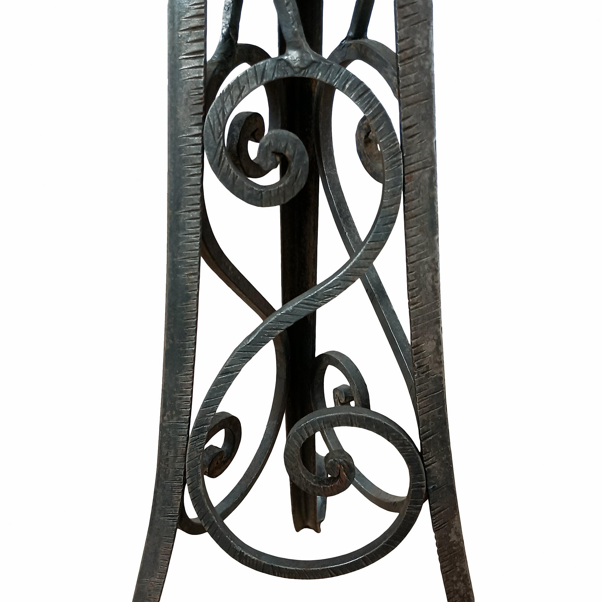 Canvas Art Deco Standing Lamp, Wrought Iron with New Lampshade, France, 1920 For Sale