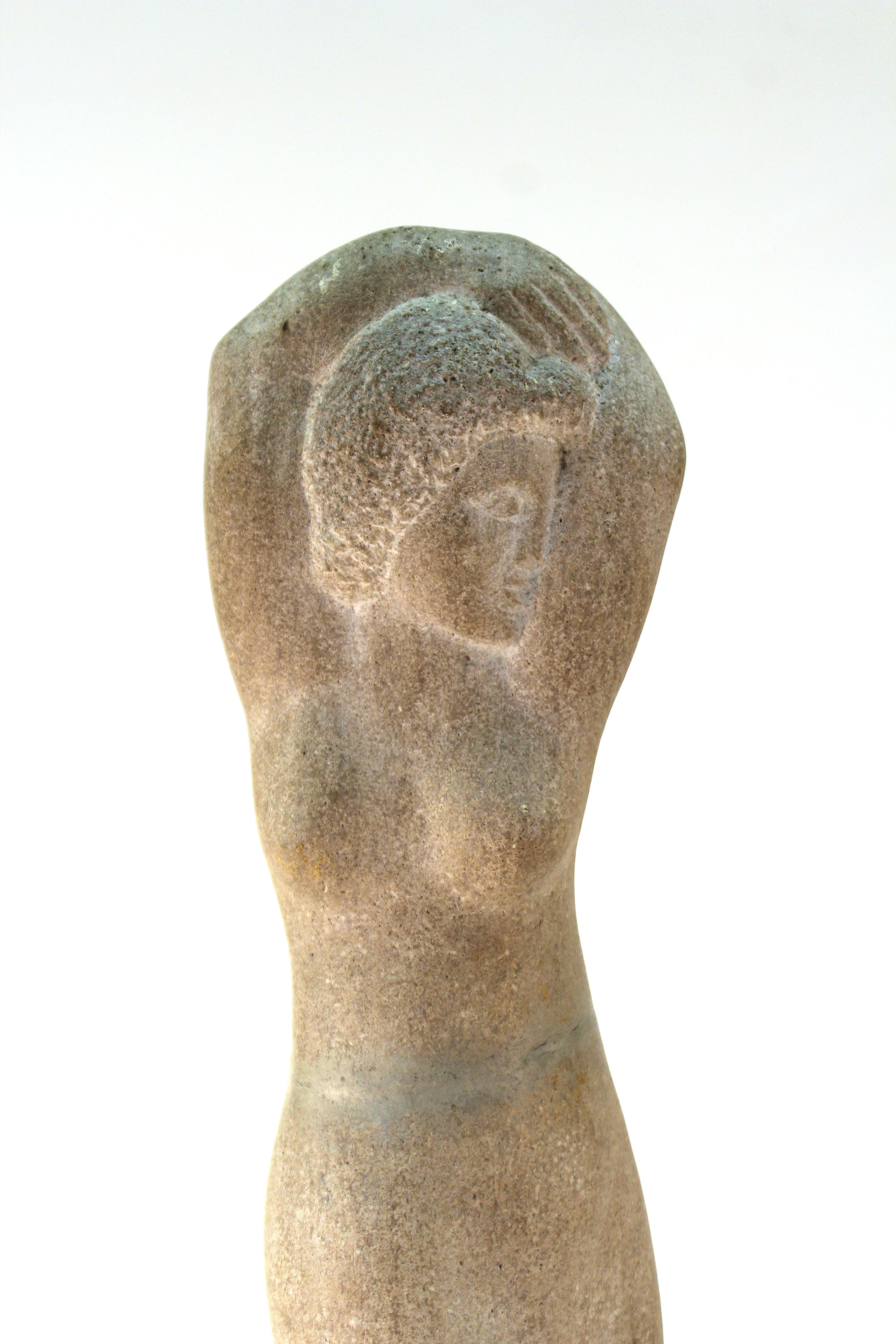 Art Deco period standing nude sculpted stone statue, with artist name 
