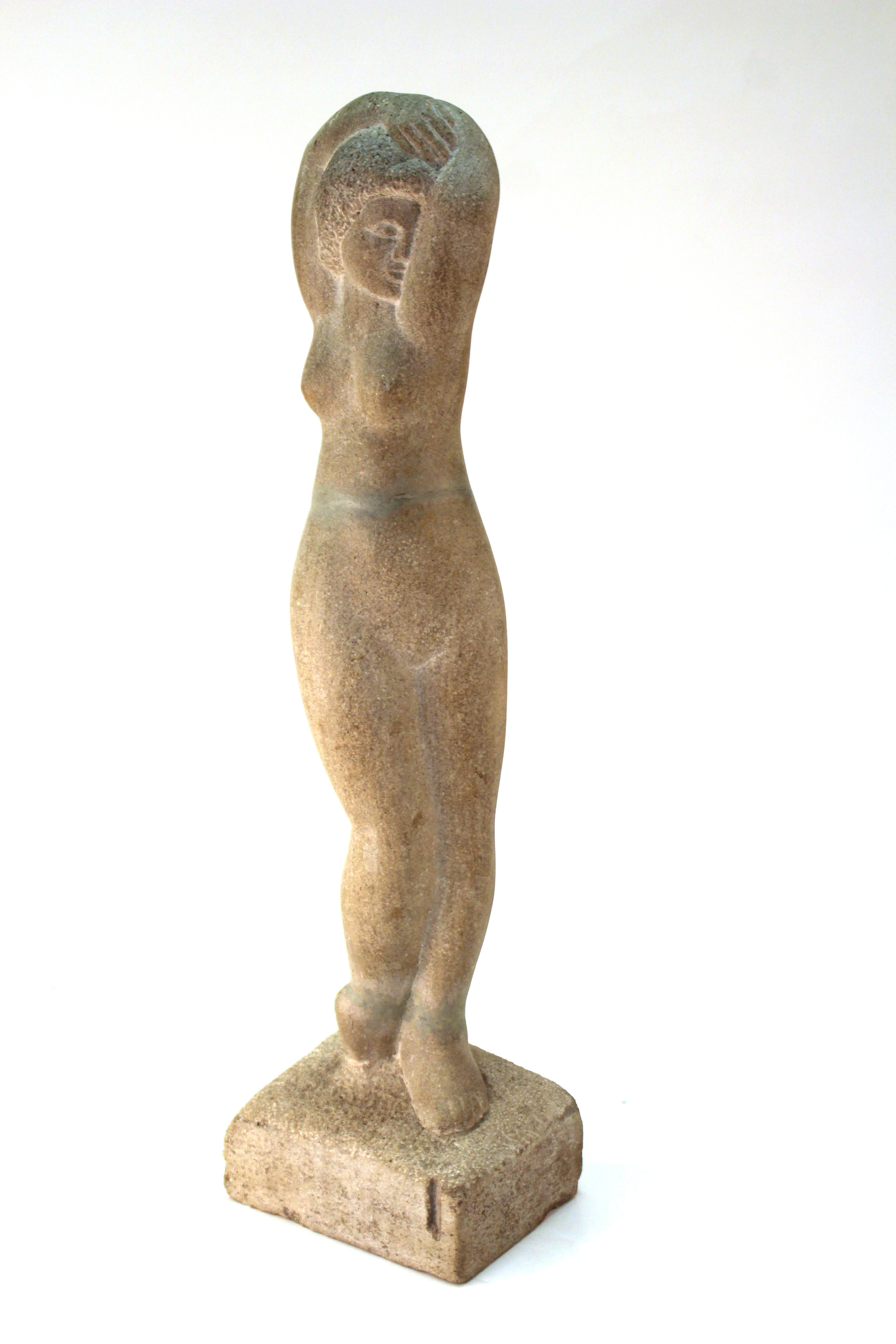 Mid-20th Century Art Deco Standing Nude Stone Sculpture