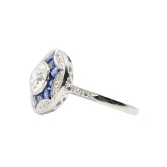 Art Deco Star Form Diamond & French Cut Sapphire Ring in Platinum