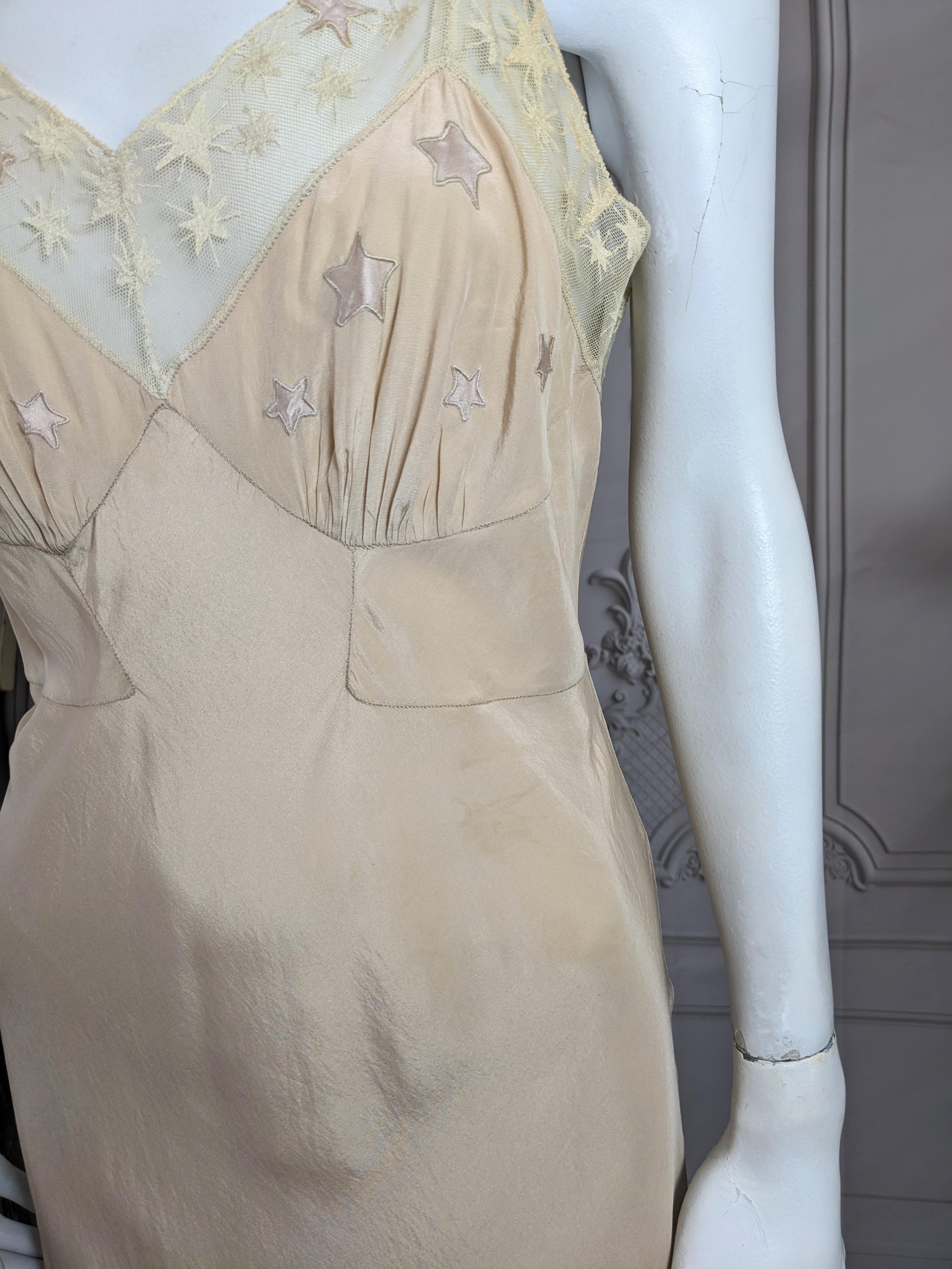 Art Deco Star Motif Silk Slip Dress In Good Condition For Sale In New York, NY
