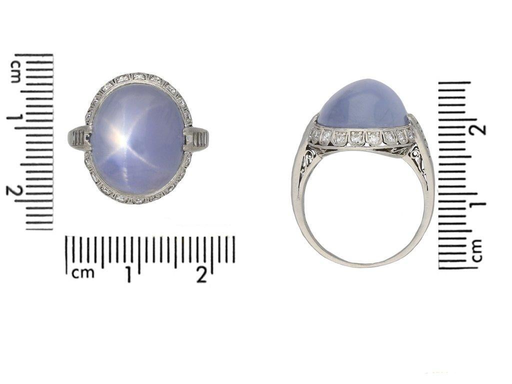 Art Deco Star Sapphire and Diamond Coronet Cluster Ring, American, circa 1930 In Good Condition For Sale In London, GB