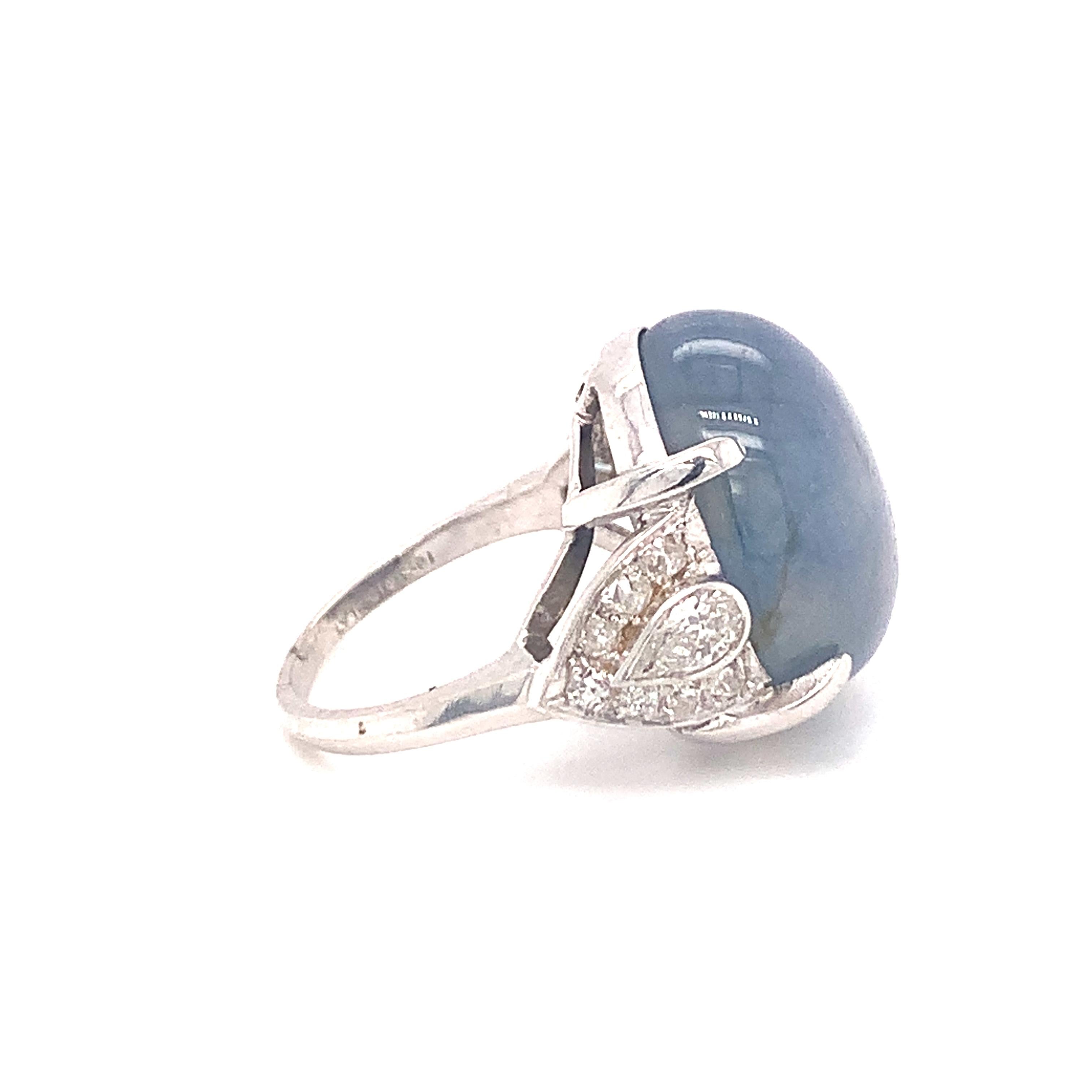 Cabochon Art Deco Star Sapphire and Diamond Platinum Ring For Sale