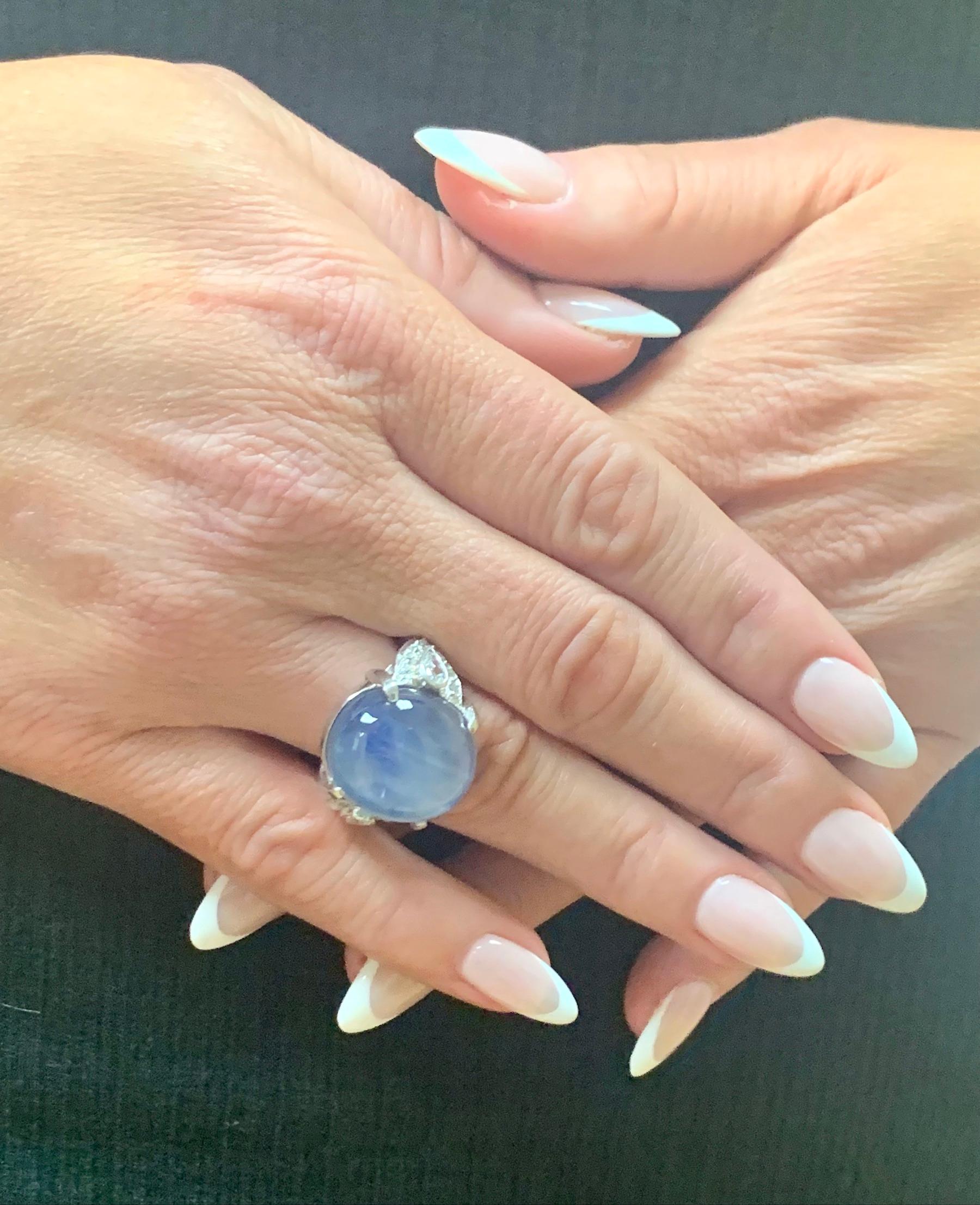 Women's Art Deco Star Sapphire and Diamond Platinum Ring For Sale
