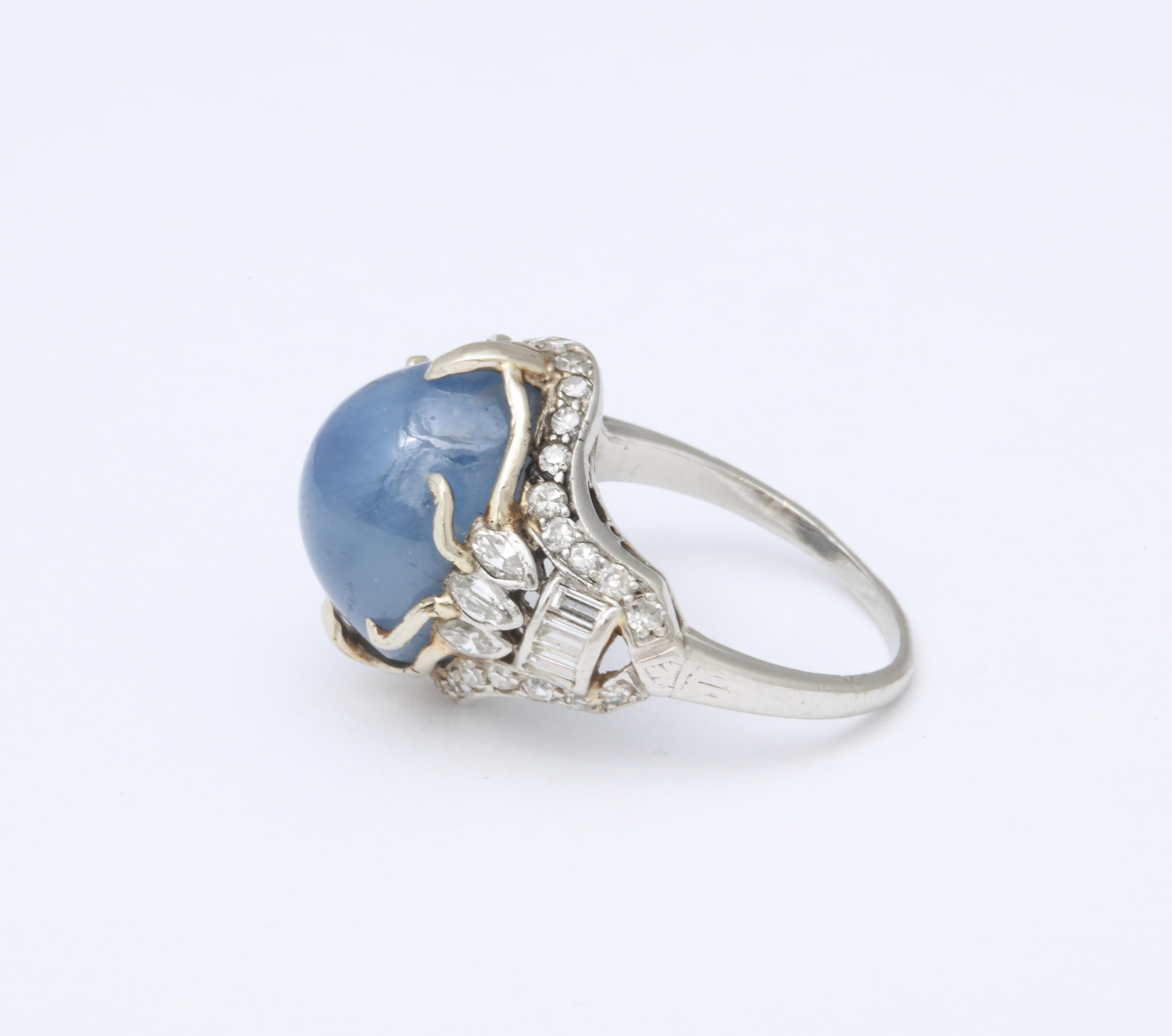 Women's Art Deco Star Sapphire and Diamond Platinum Ring