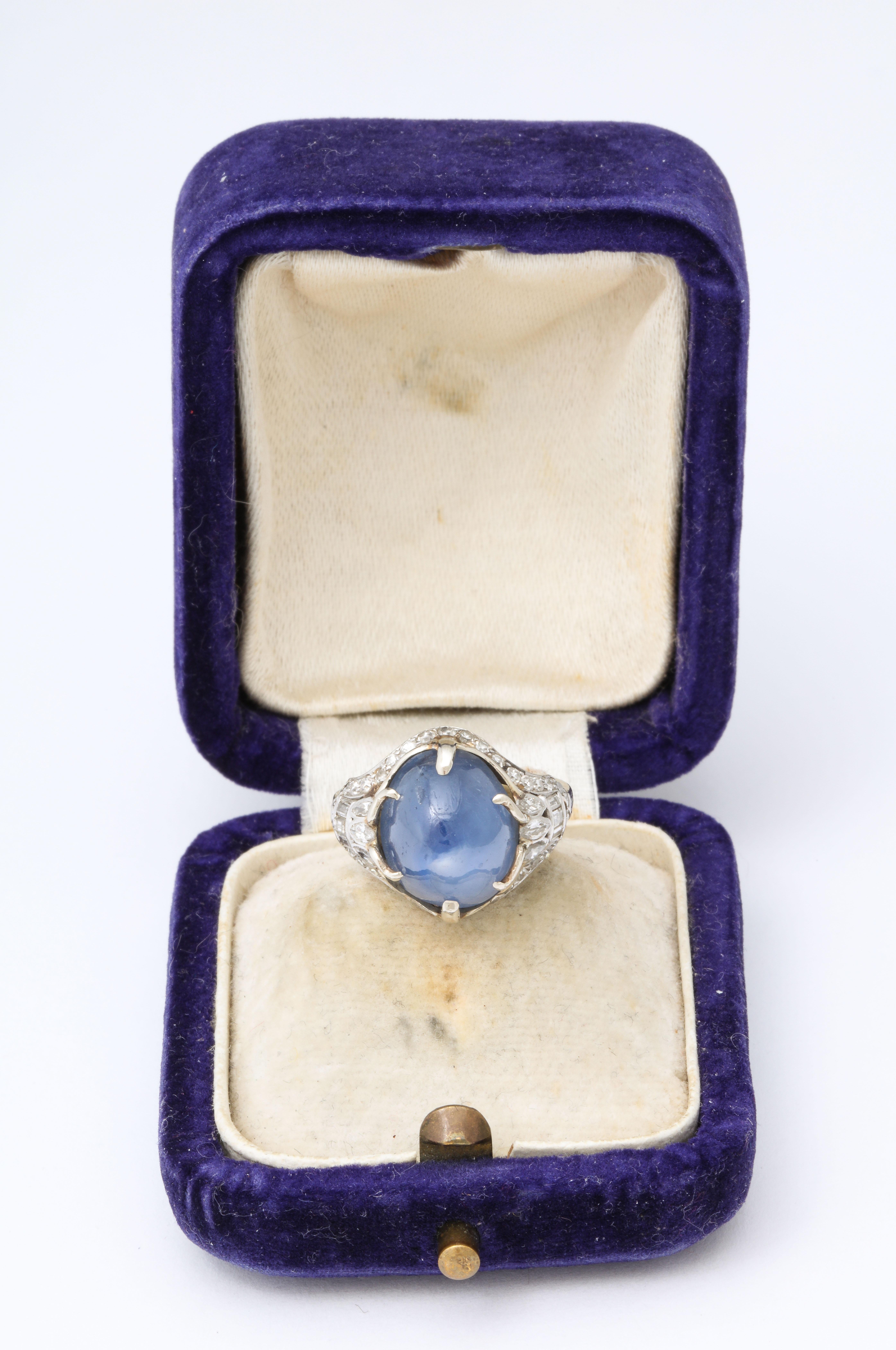 Art Deco Star Sapphire and Diamond Platinum Ring 3