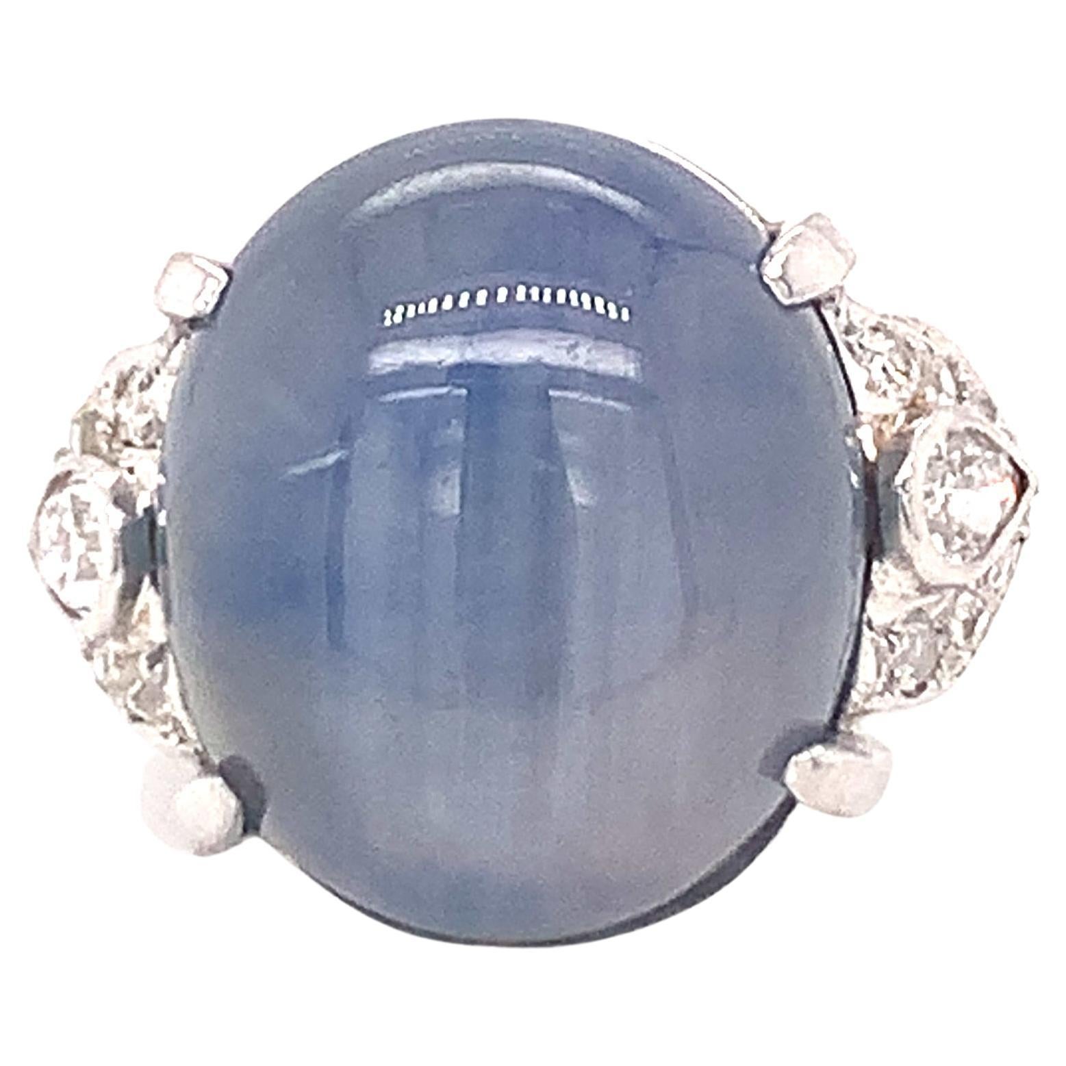Art Deco Star Sapphire and Diamond Platinum Ring For Sale