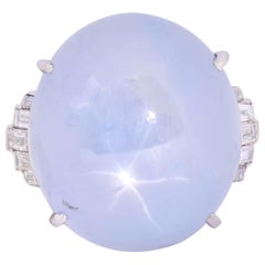 Art Deco Star Sapphire Cabochon Diamond Platinum Cocktail Ring