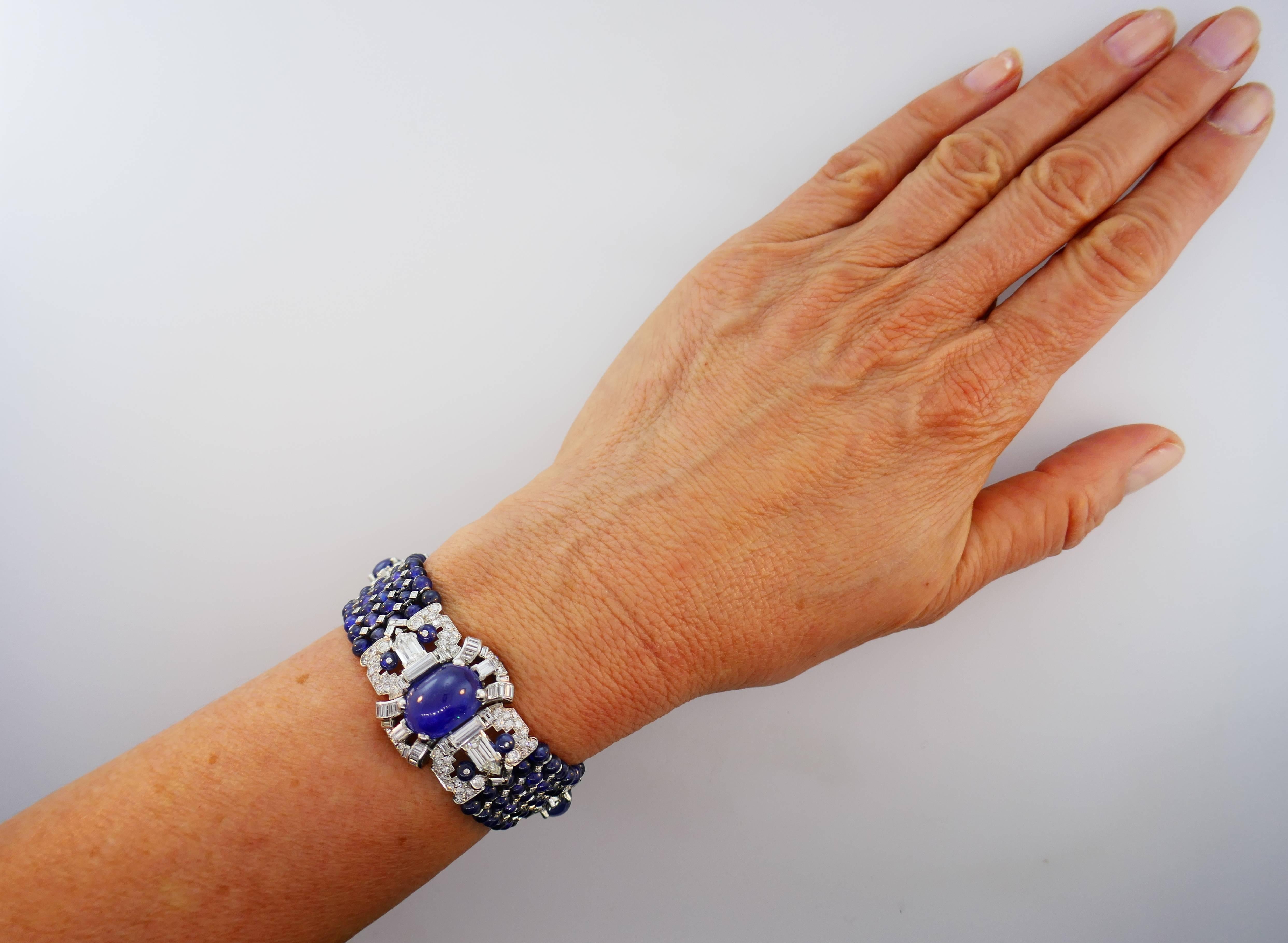 Art Deco Star Sapphire Diamond Platinum Bracelet 3