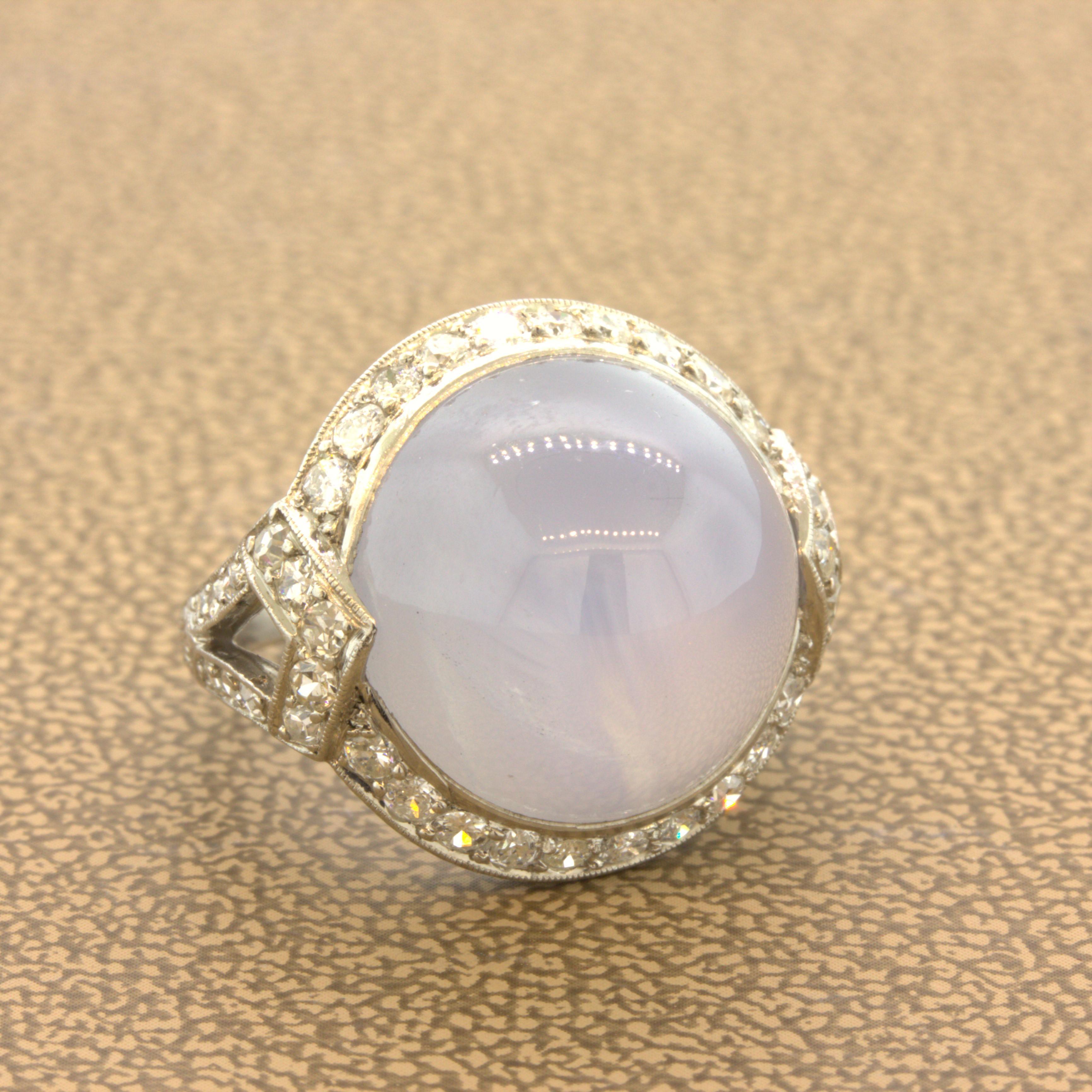 Cabochon Art Deco Star Sapphire Diamond Platinum Ring For Sale