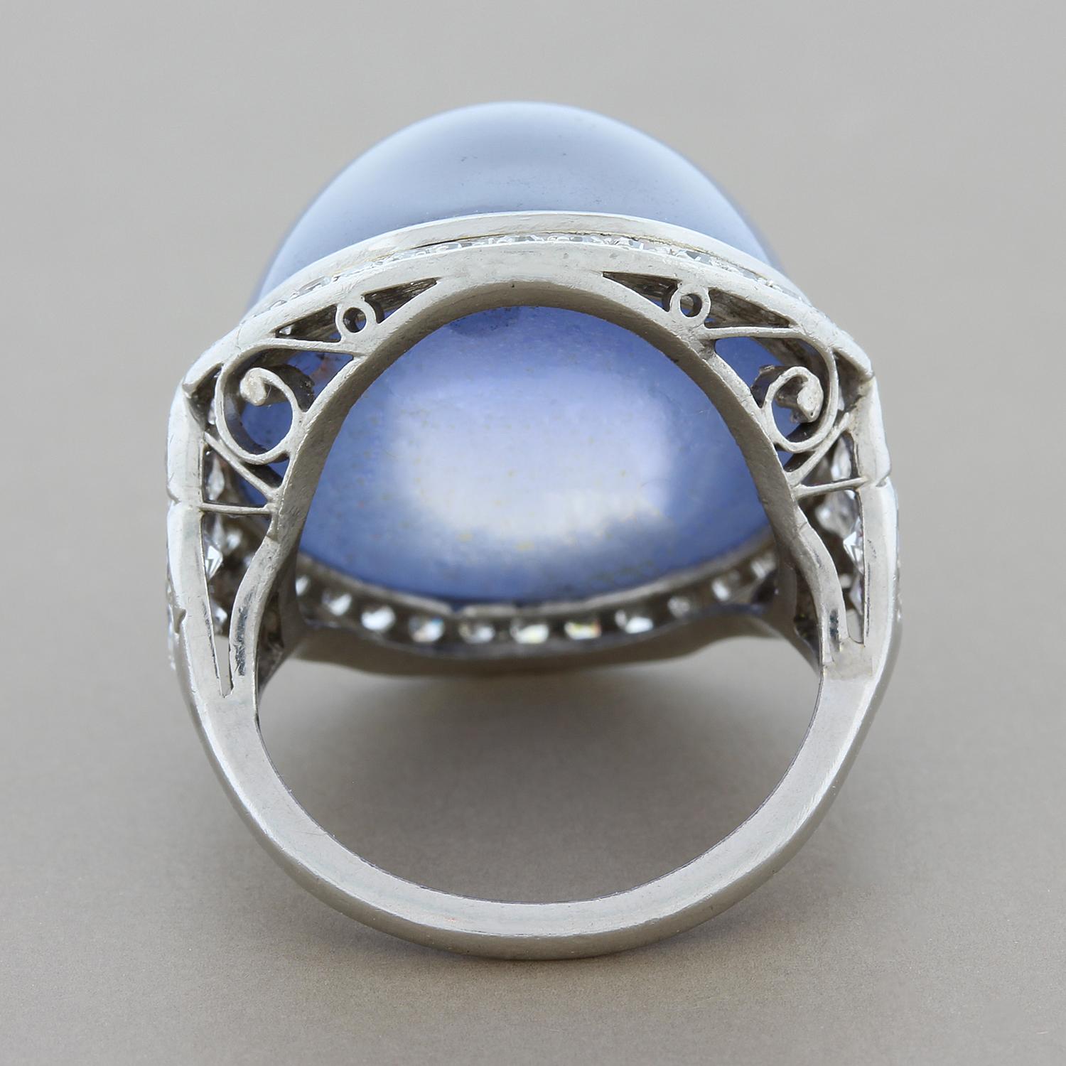 Round Cut Art Deco Style Star Sapphire Diamond Platinum Ring