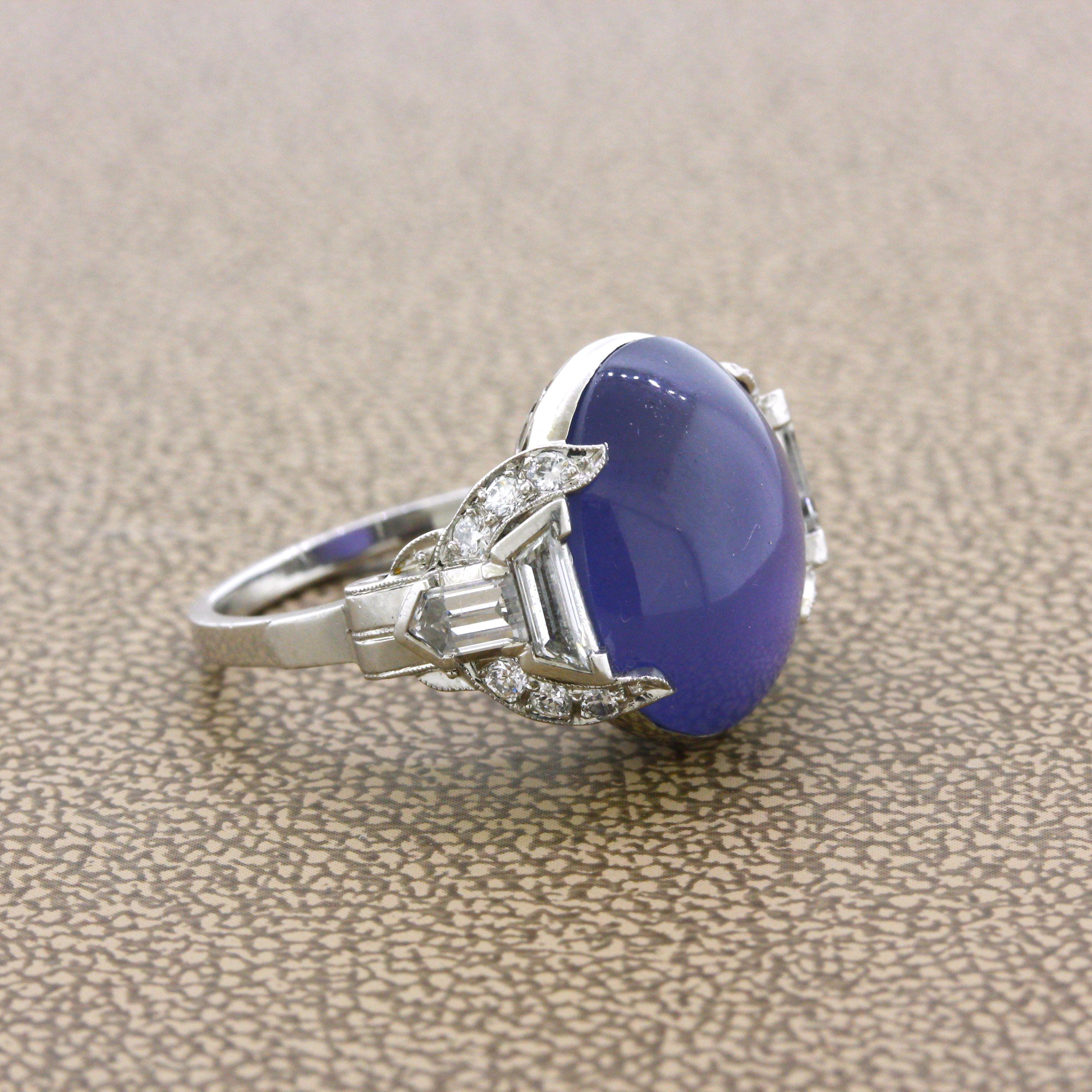 Art Deco Star Sapphire Diamond Platinum Ring In New Condition For Sale In Beverly Hills, CA