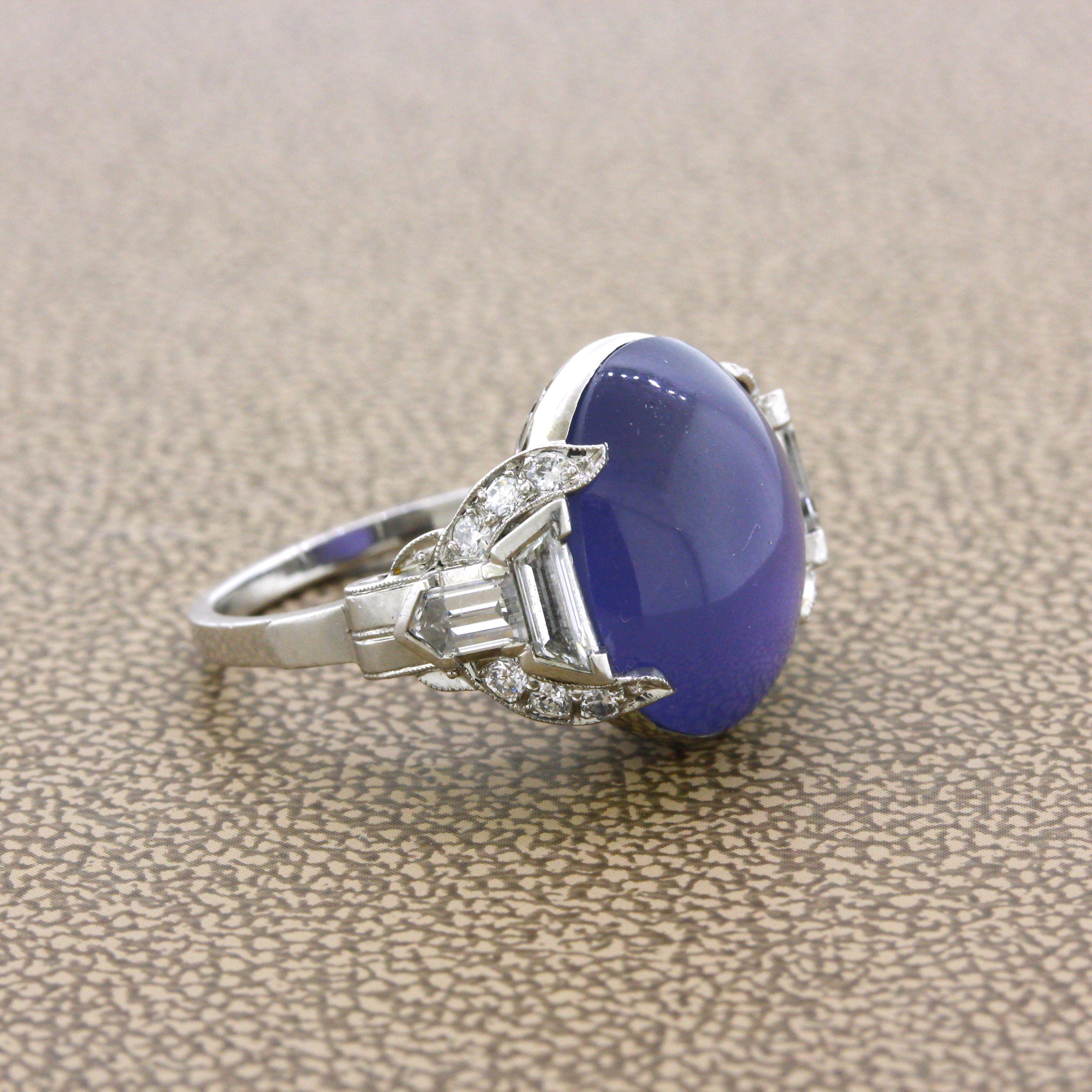 Art Deco Star Sapphire Diamond Platinum Ring In Good Condition For Sale In Beverly Hills, CA