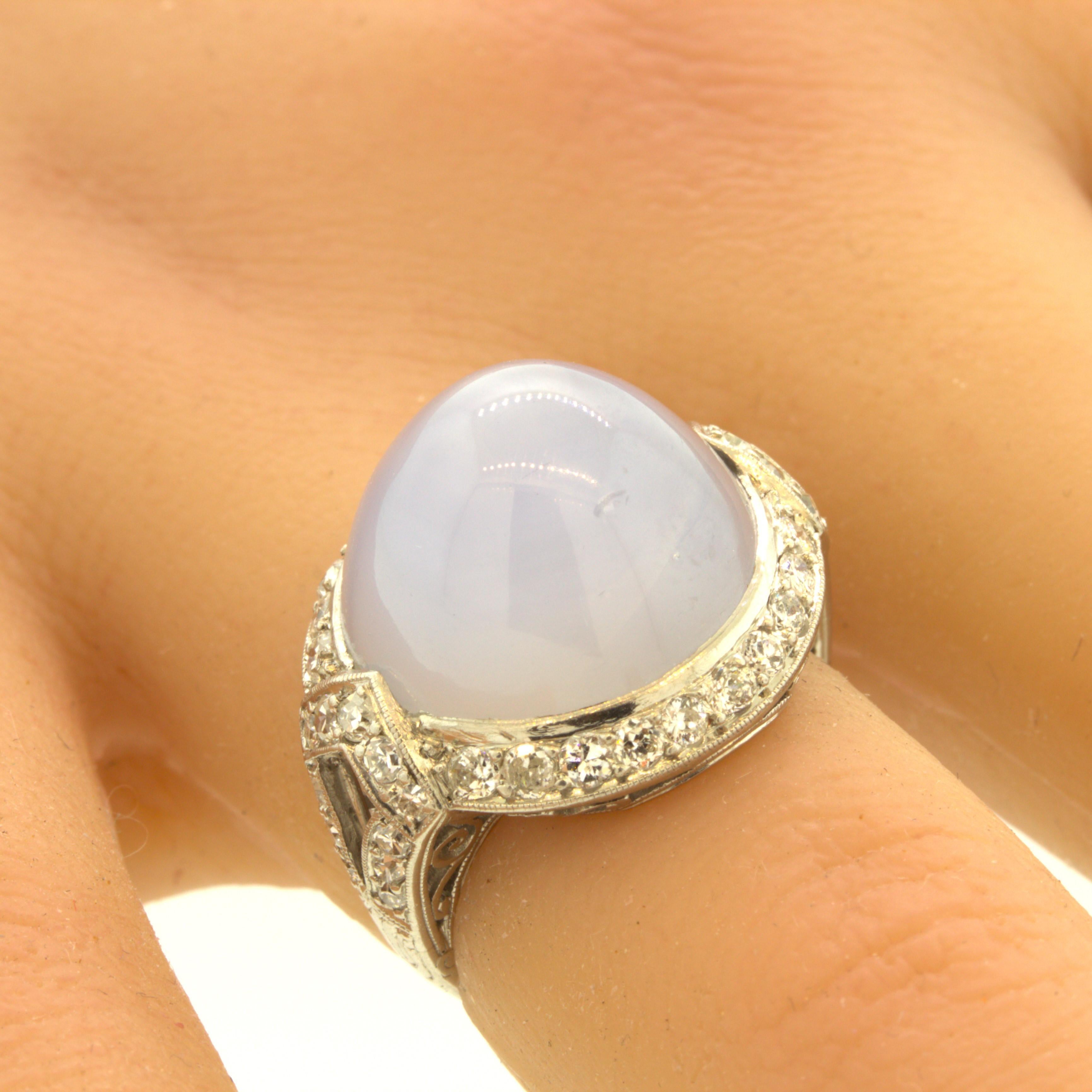 Art Deco Star Sapphire Diamond Platinum Ring In Good Condition For Sale In Beverly Hills, CA