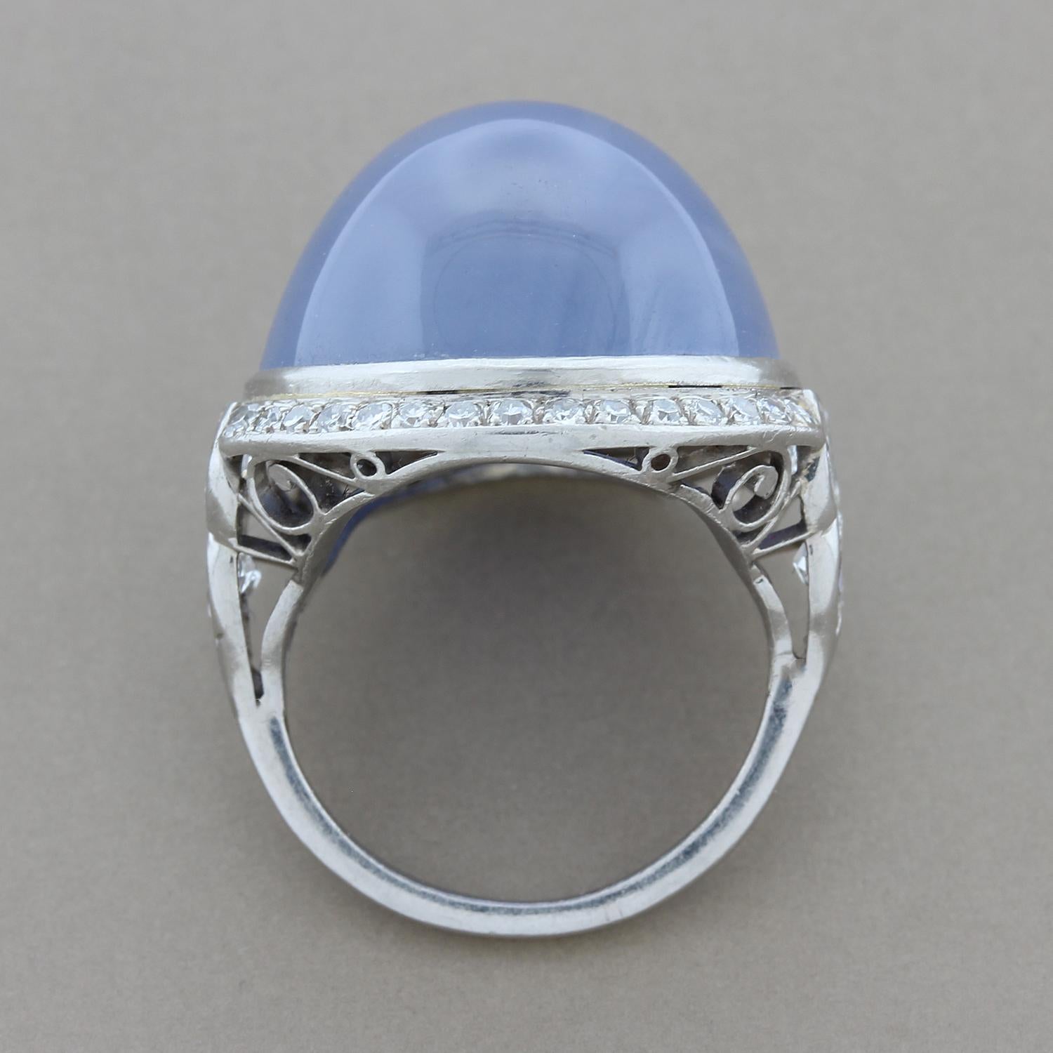 Art Deco Style Star Sapphire Diamond Platinum Ring In New Condition In Beverly Hills, CA
