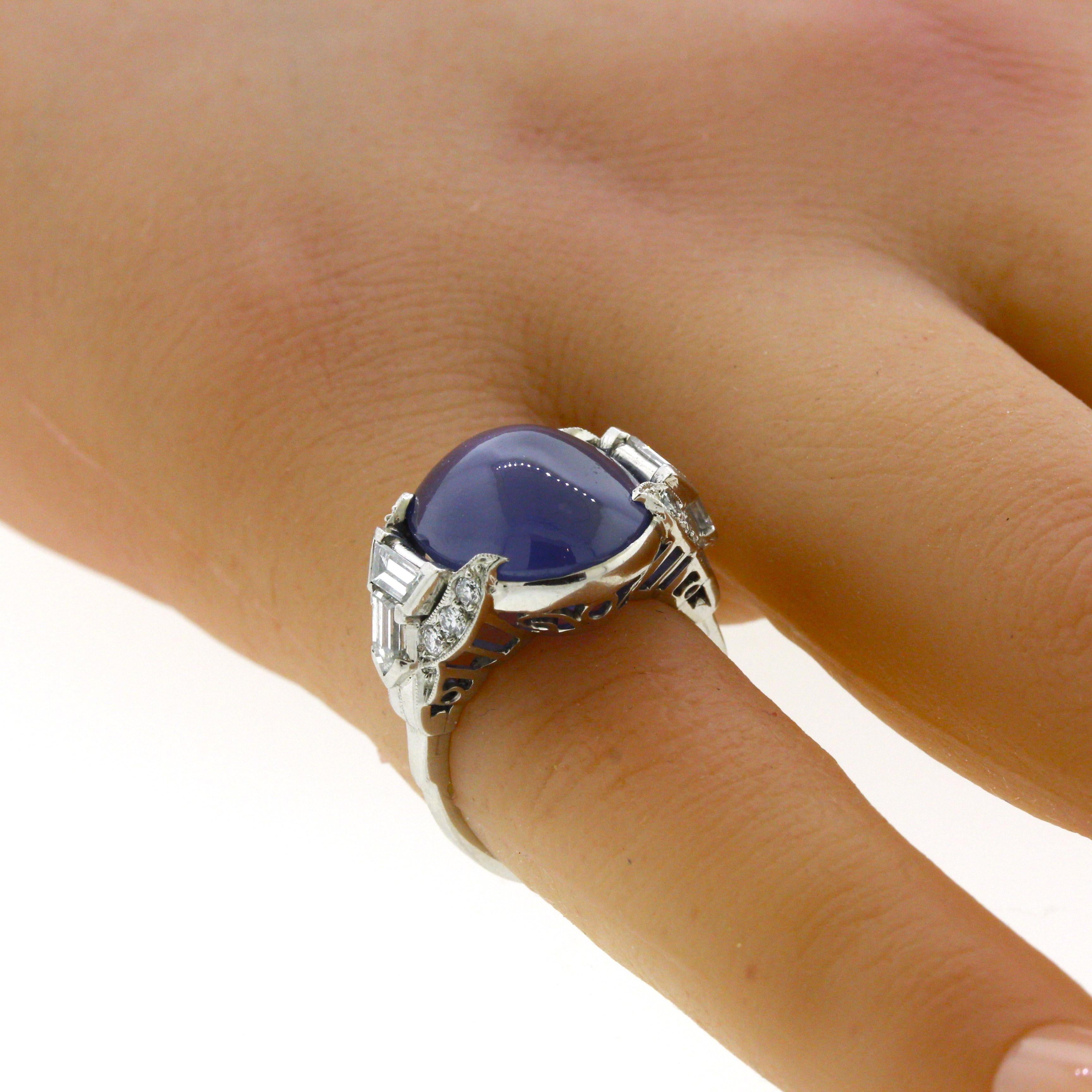 Women's Art Deco Star Sapphire Diamond Platinum Ring For Sale