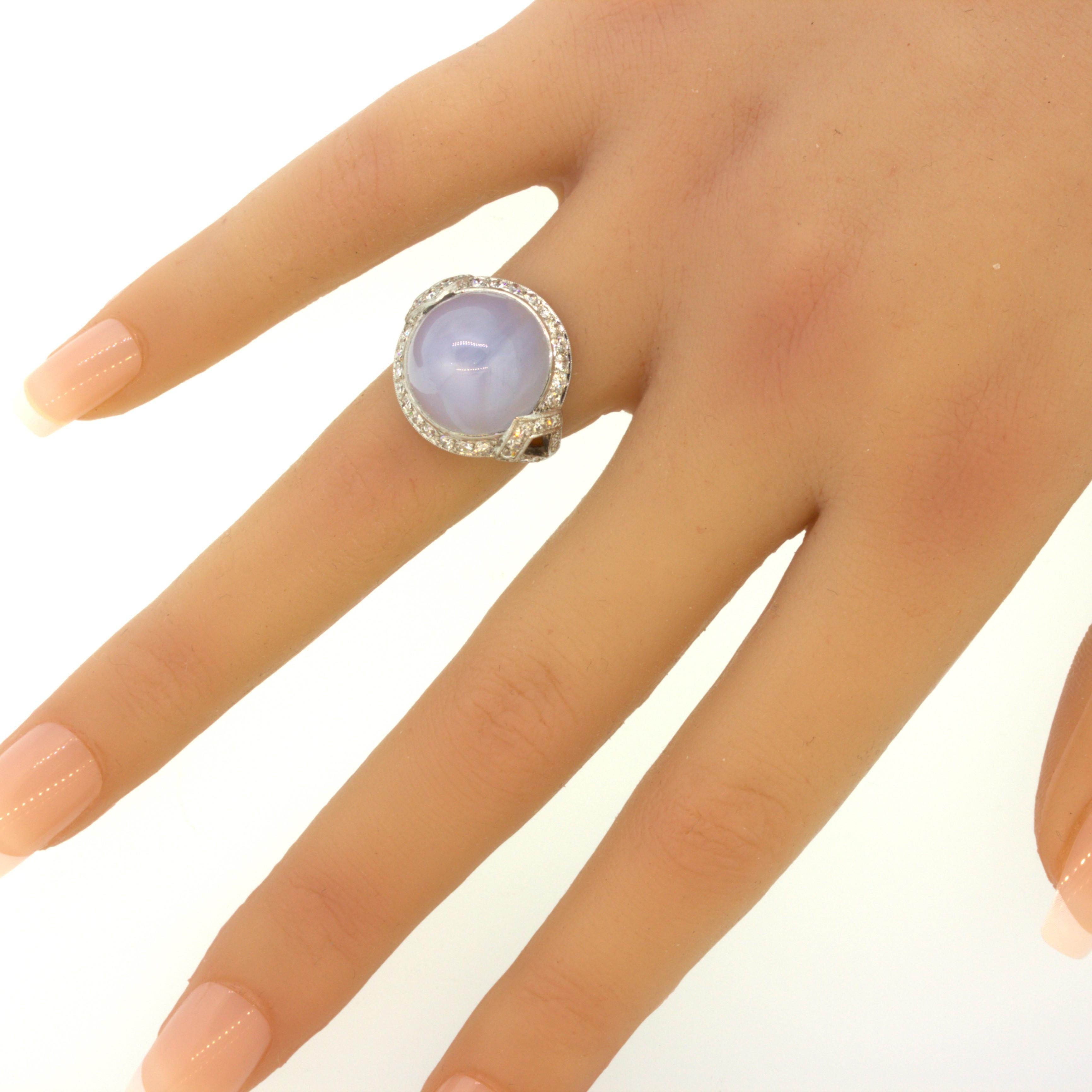 Women's Art Deco Star Sapphire Diamond Platinum Ring For Sale