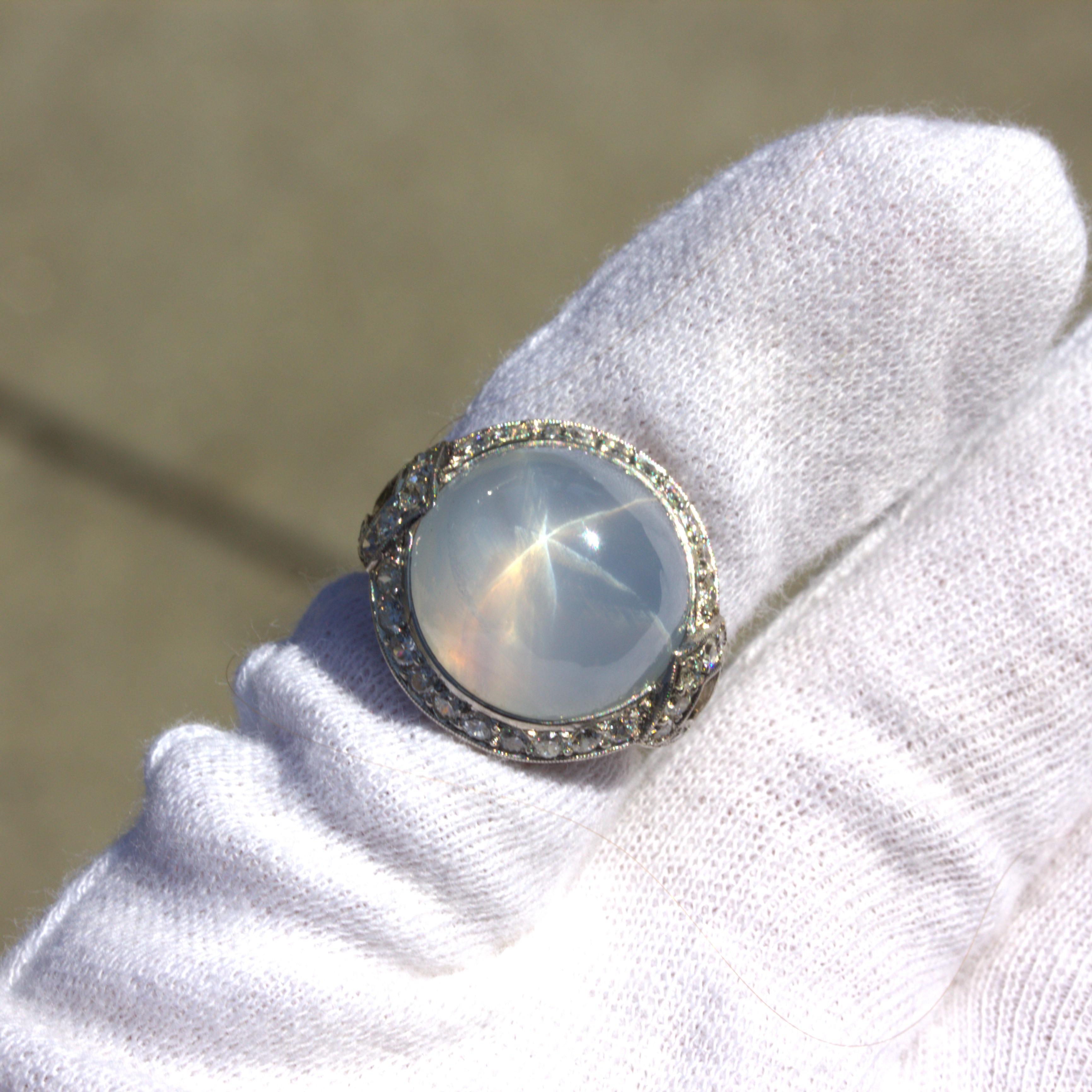 Art Deco Star Sapphire Diamond Platinum Ring For Sale 1