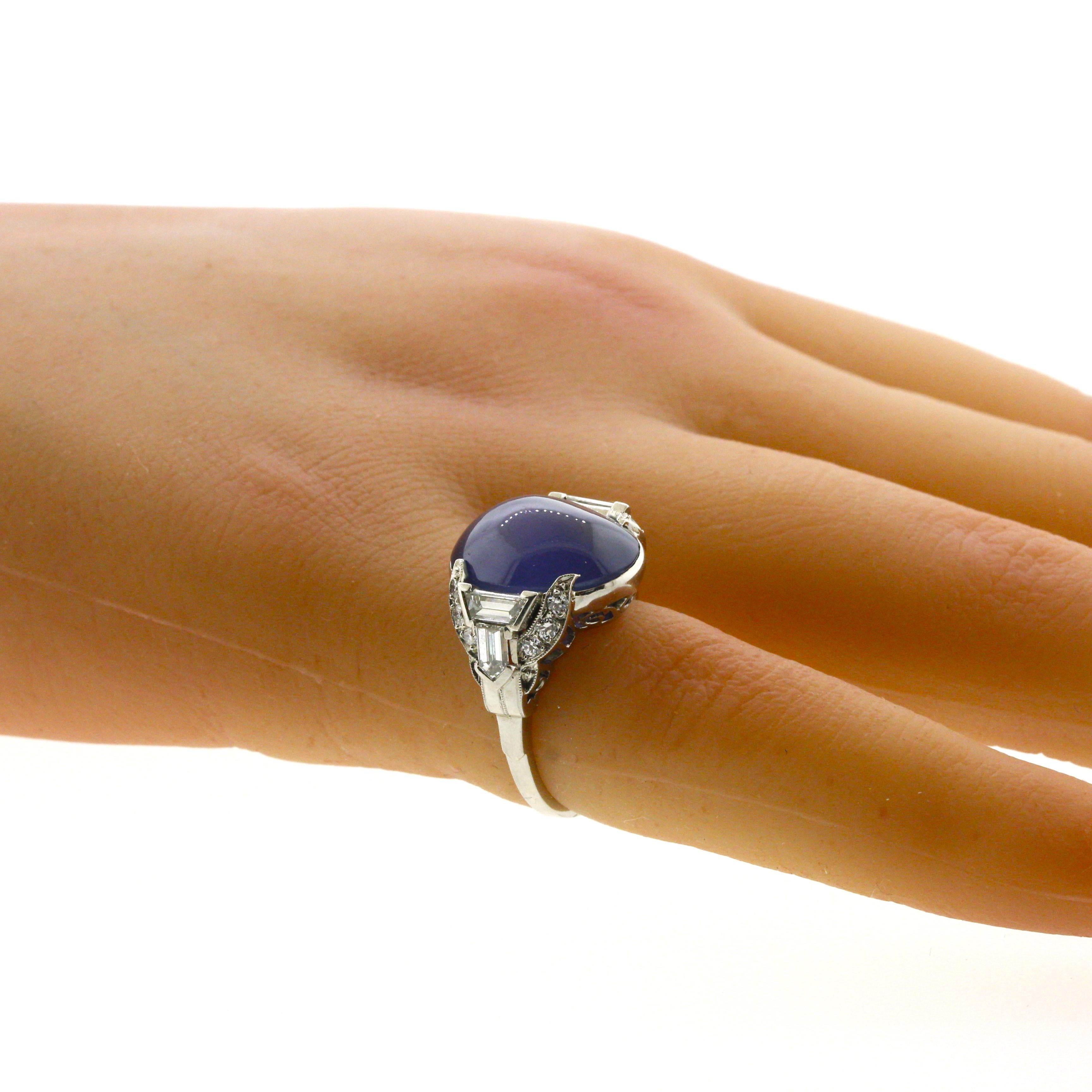 Art Deco Star Sapphire Diamond Platinum Ring For Sale 2