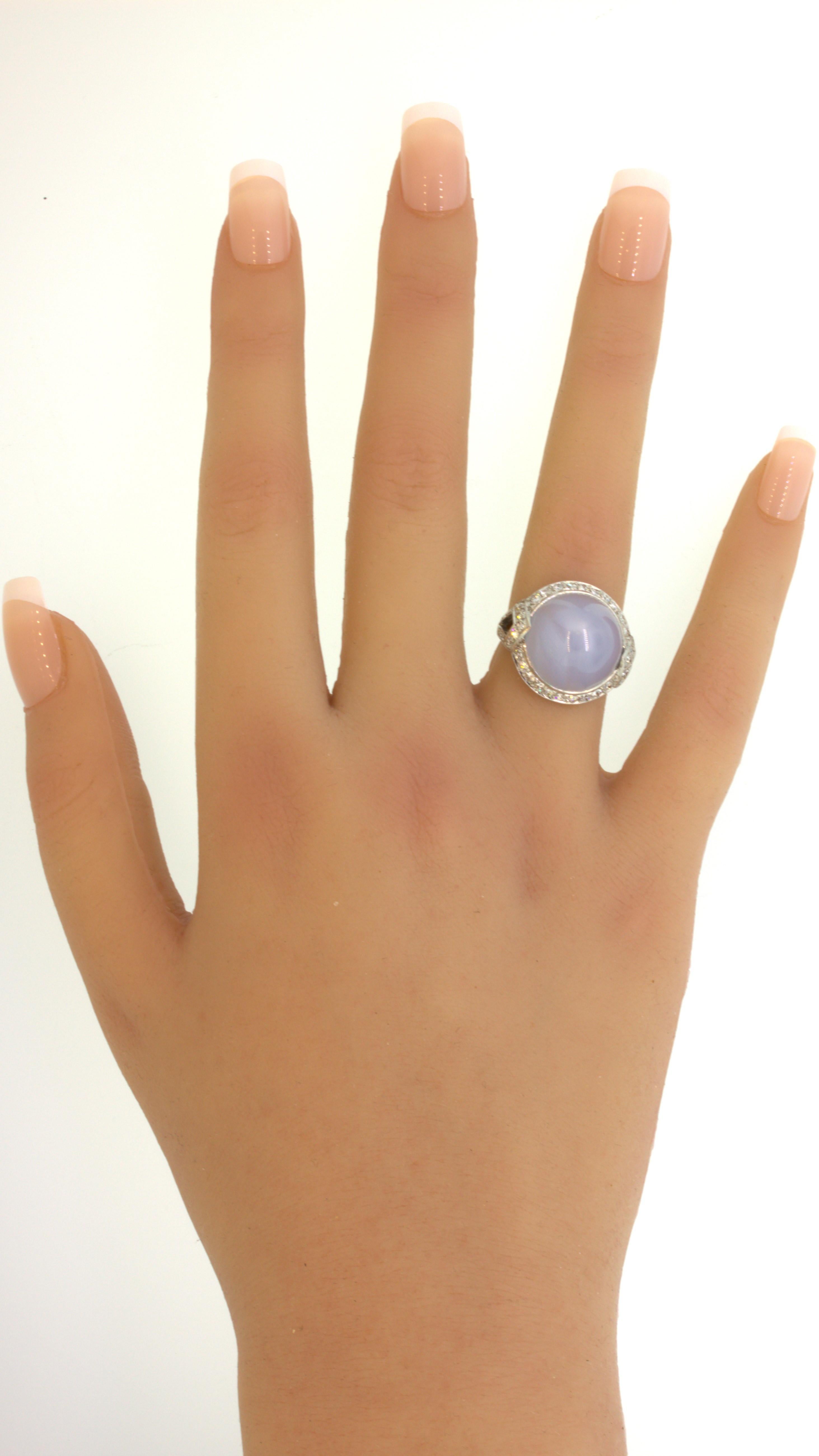 Art Deco Star Sapphire Diamond Platinum Ring For Sale 2