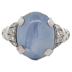 Antique Art Deco Star Sapphire Diamond Platinum Ring