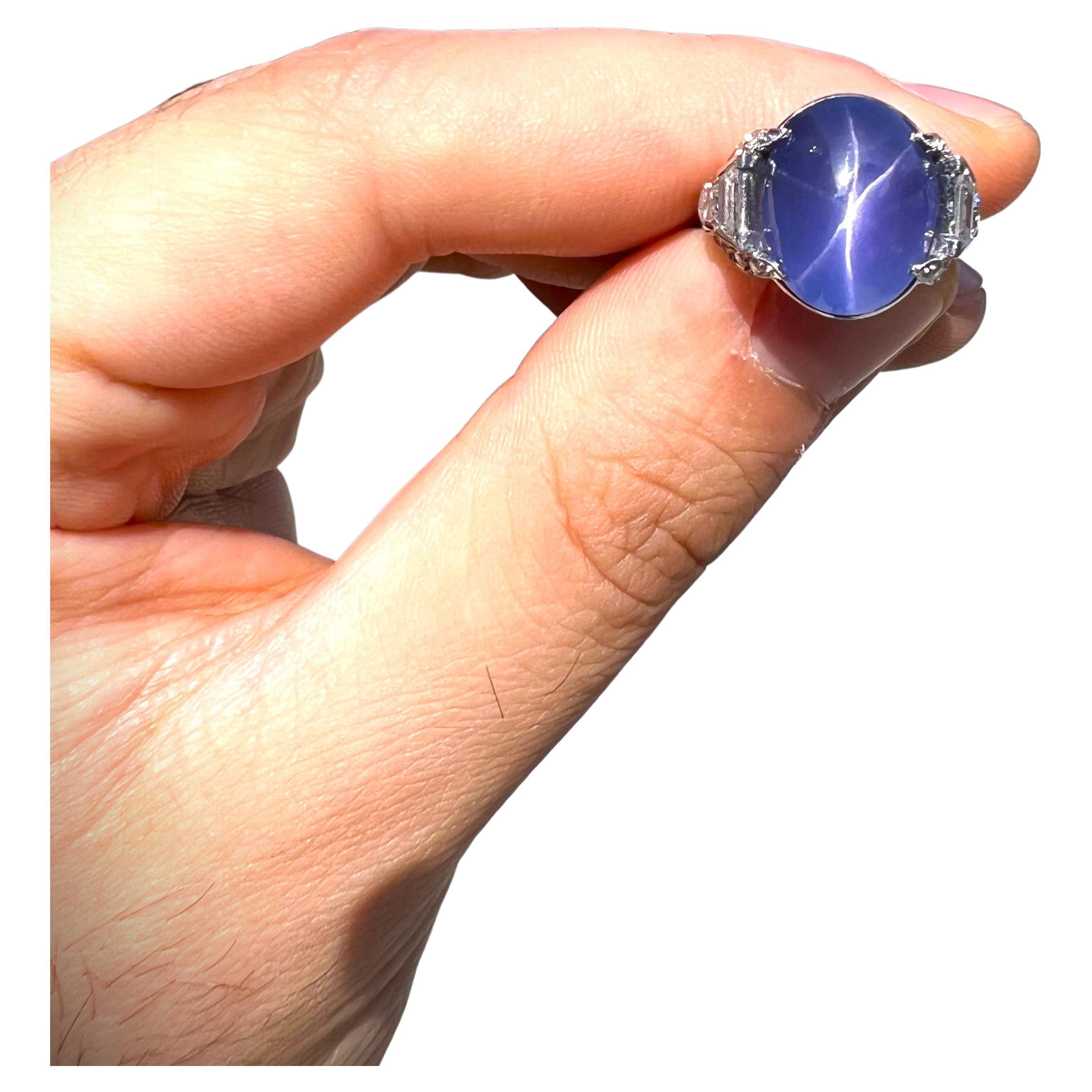Art Deco Star Sapphire Diamond Platinum Ring For Sale