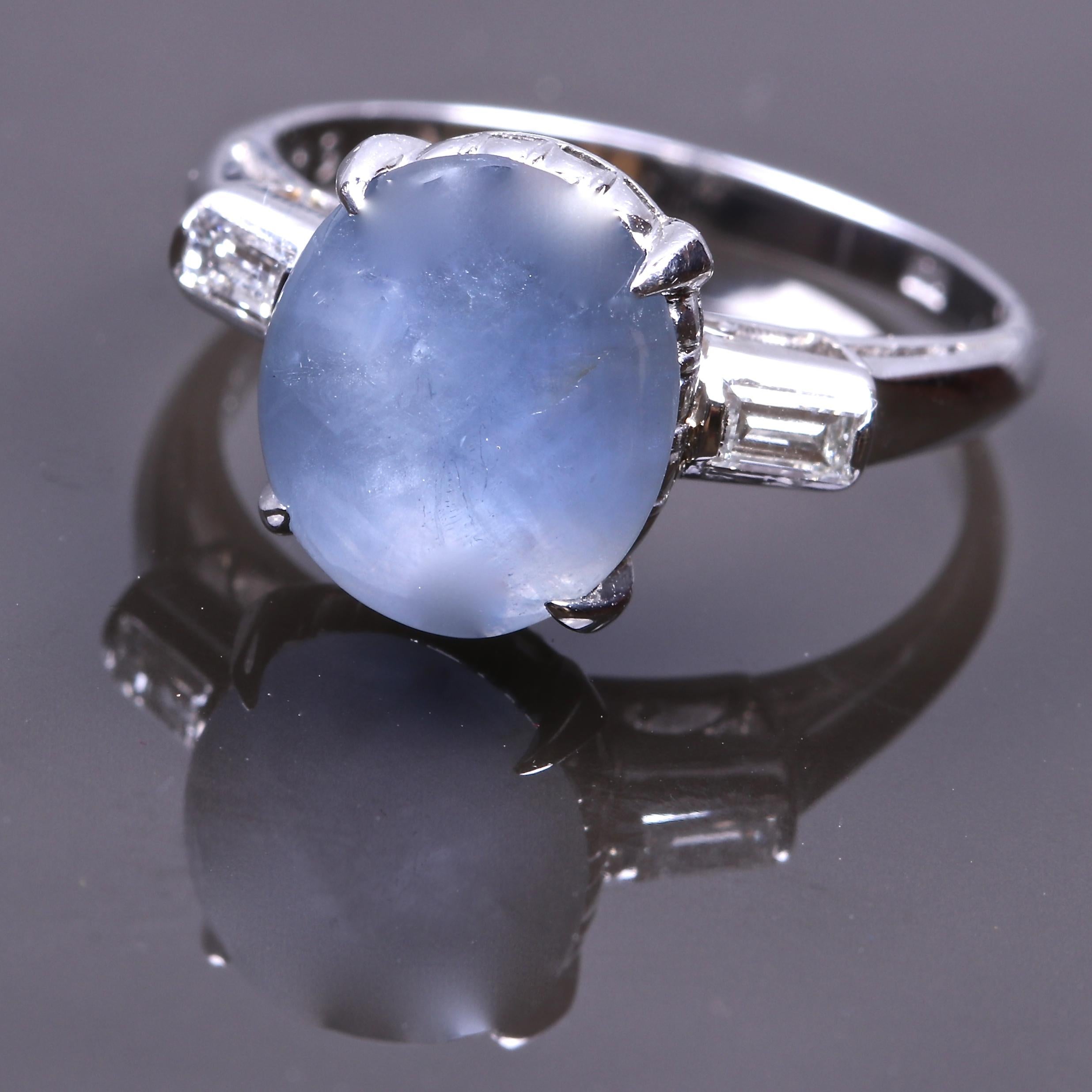 Oval Cut Art Deco Star Sapphire Platinum Ring