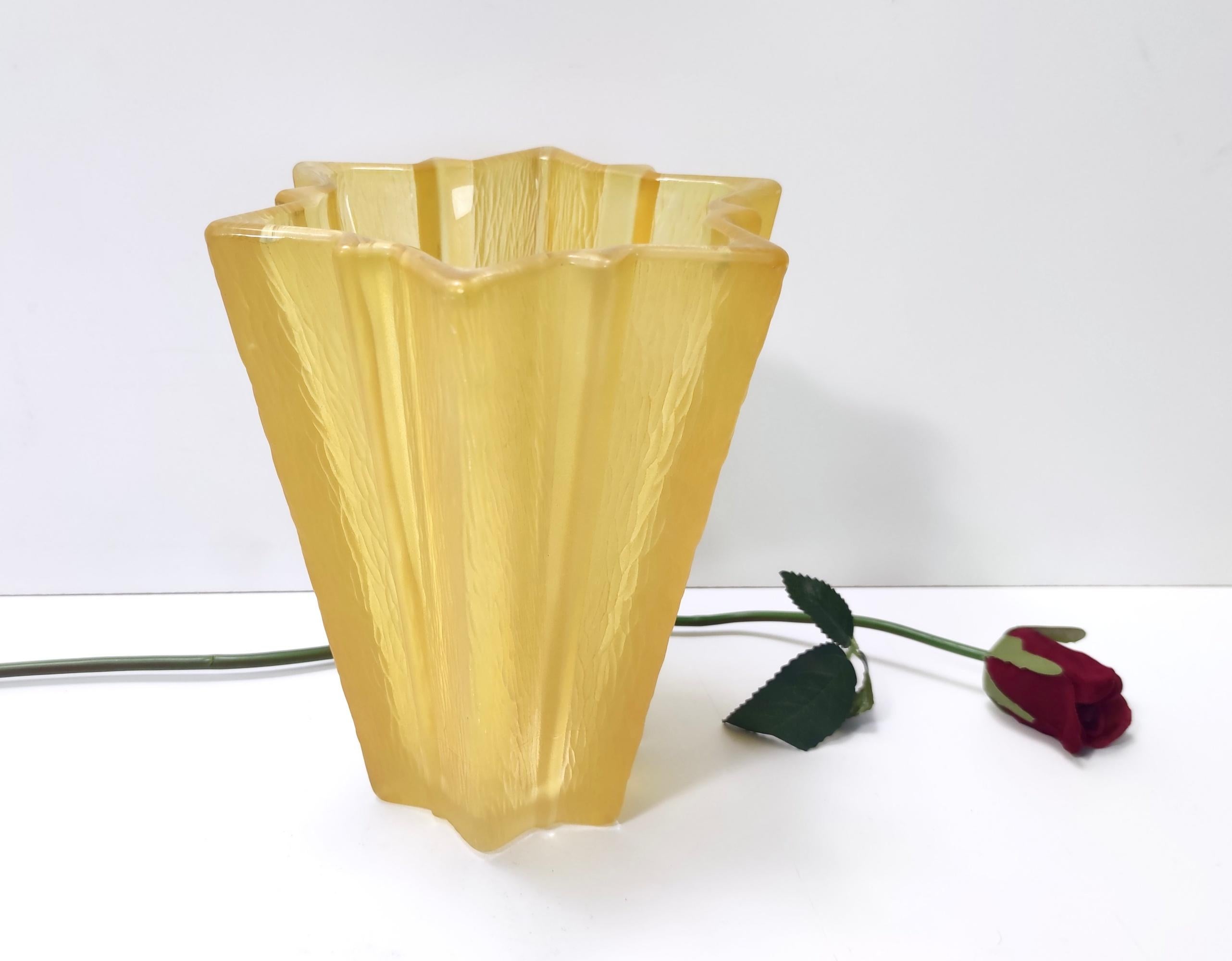 Etched Art Deco Star Shaped Yellow Glass Vase Attributed to Pierre D'Avesn for Daum For Sale