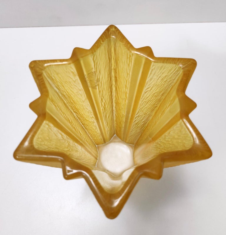 Art Deco Star Shaped Yellow Glass Vase Attributed to Pierre D'Avesn for